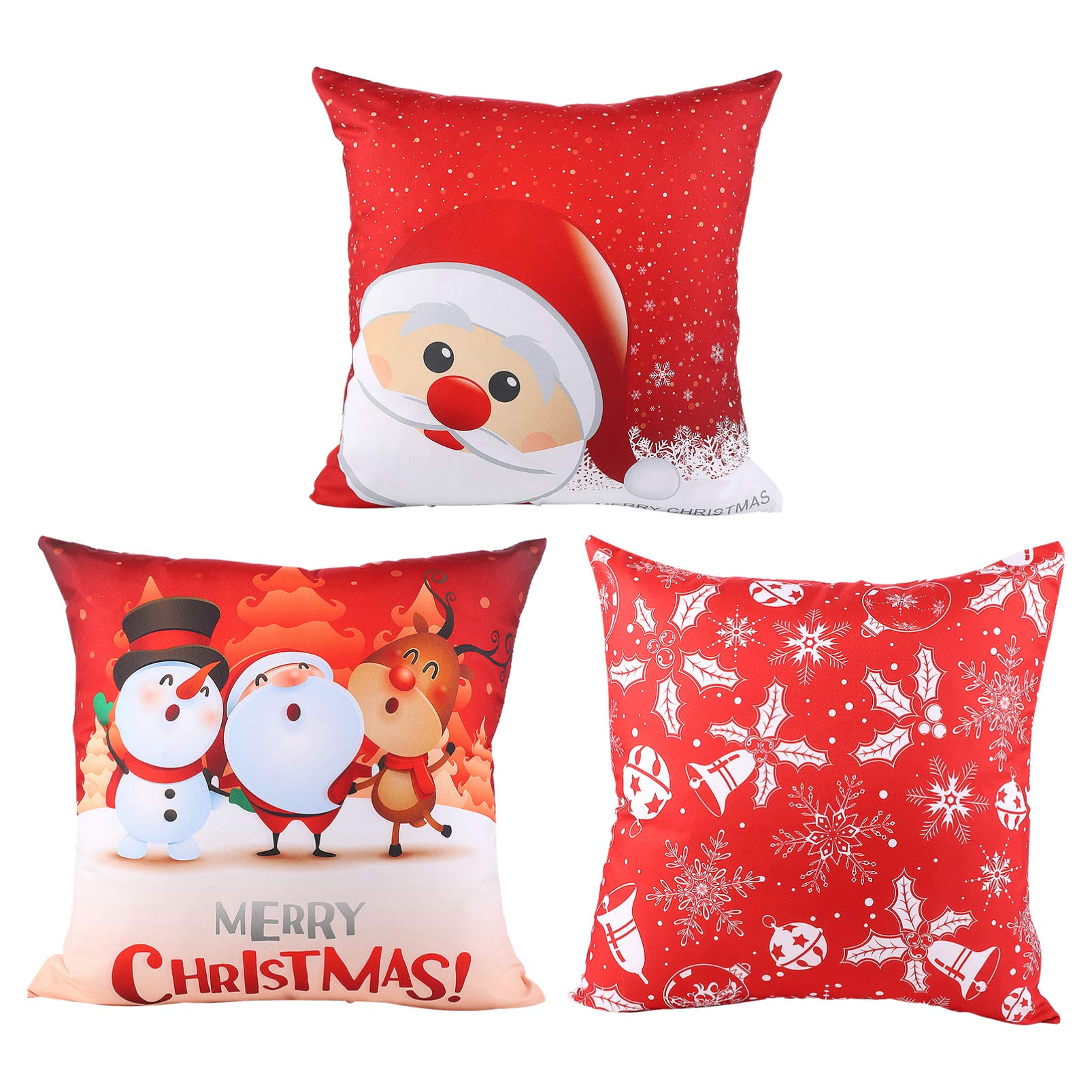 3-Piece Christmas Throw Pillow Covers - Merry Xmas Holiday Decor Cushion Cases for Sofa, Bedroom, Home & Car - Festive Seasonal Decorations for Living Room, Dorm, Office & Christmas Party Decor
