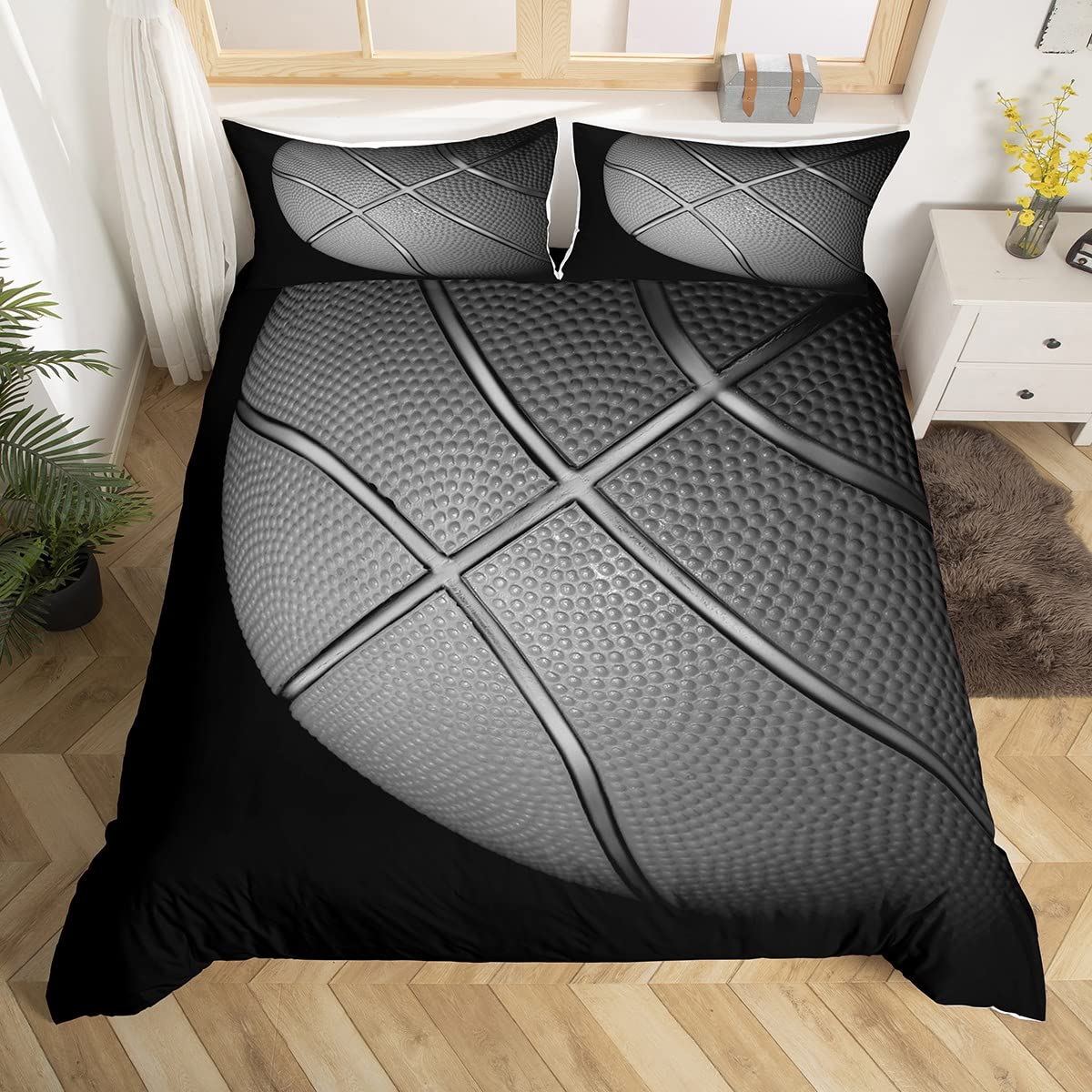 Feelyou 3D Basketball Duvet Cover - Black Sports Themed Comforter Set with Zipper Closure | Ultra Soft Bedding for Kids & Adults | Twin Size Bedspread for Game Room Decor | Perfect for Sports Fans, Dorm Rooms & Themed Bedrooms