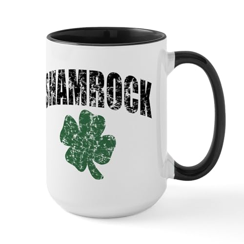 White/Black Inside - Shamrock Distressed Large Mug