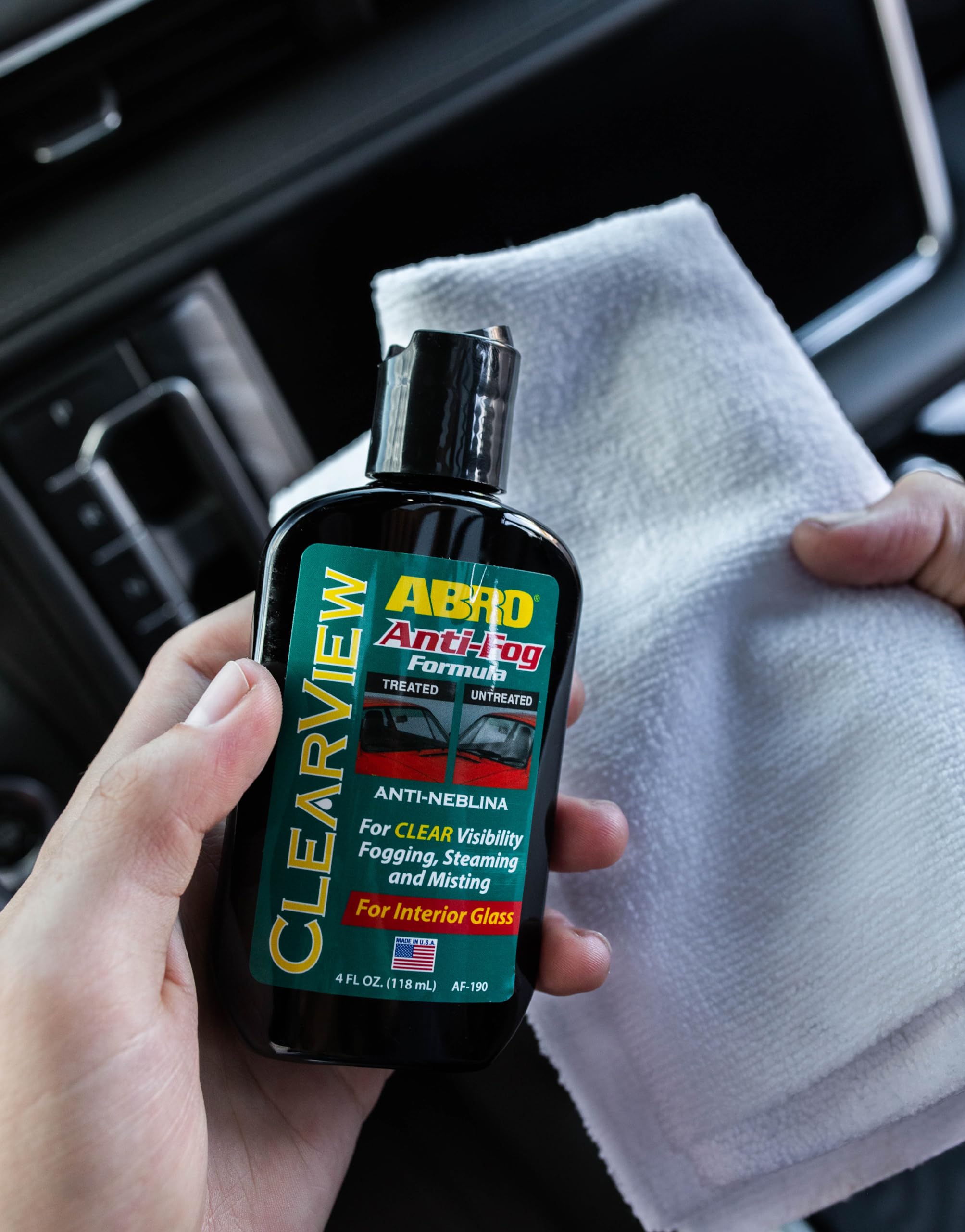 ABRO Clearview Anti-Fog Solution - 4 fl oz Defogger for Windows, Glass, Mirrors & Plastics | Home & Automotive Use | Prevents Fog on Bathroom Mirrors, Car Windows & Safety Goggles