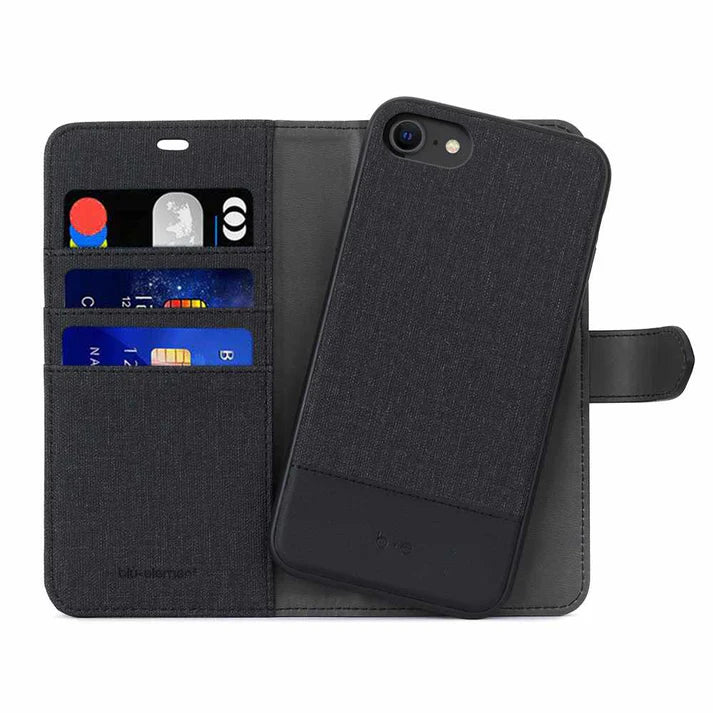 iPhone SE (2022) Protective Wallet Case with Card Slots - Slim Blue & Black Cover for Everyday Use and Travel