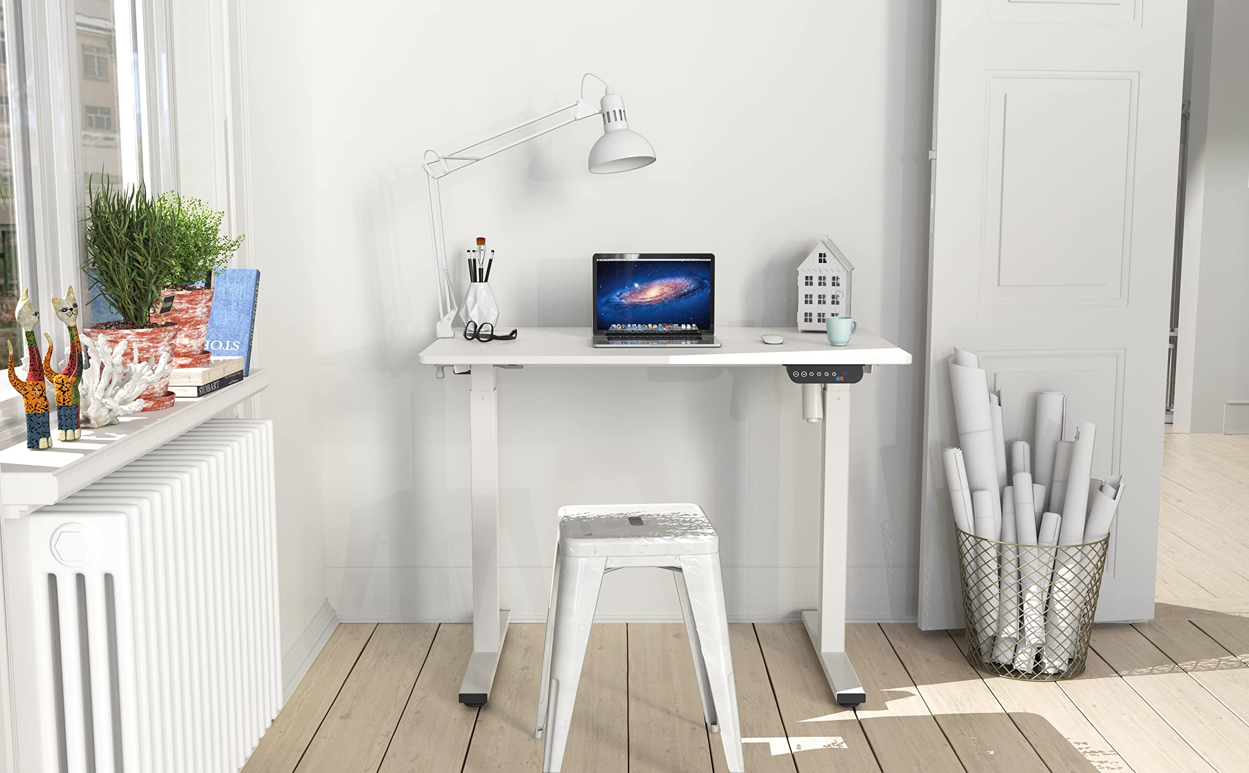 SHW 40-Inch Electric Height Adjustable Standing Desk with Memory Preset & Cable Management - Ergonomic Home Office Desk for Work from Home & Gaming (White)