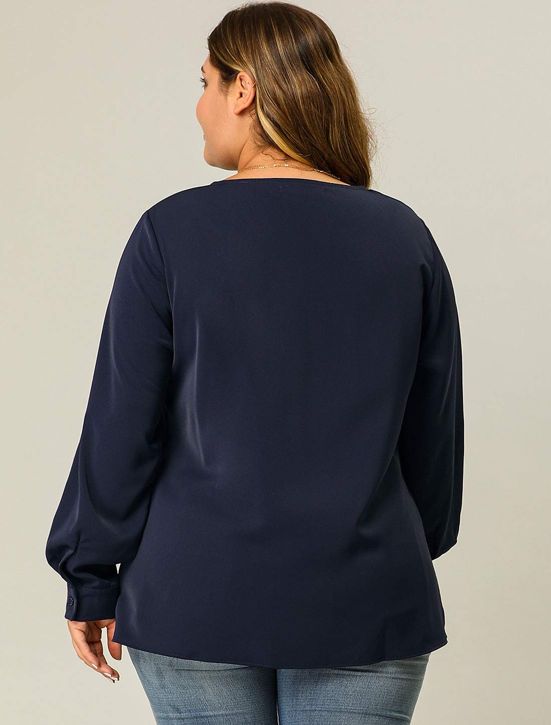 Agnes Orinda Women's Plus Size V-Neck Twist Knot Button Long Sleeve Blouse - Flowy Tunic Top for Work, Office & Casual Outfits