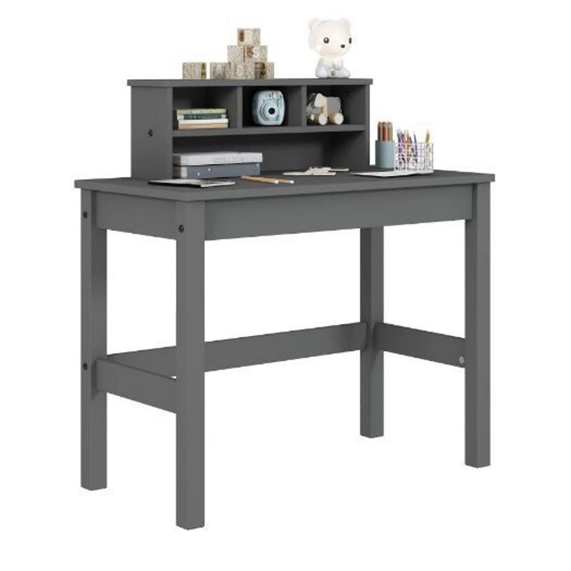 Acme Logan Gray Wooden Rectangular Writing Desk with Hutch & Cable Management Hole - Perfect for Home Office, Study & Workspace Organization