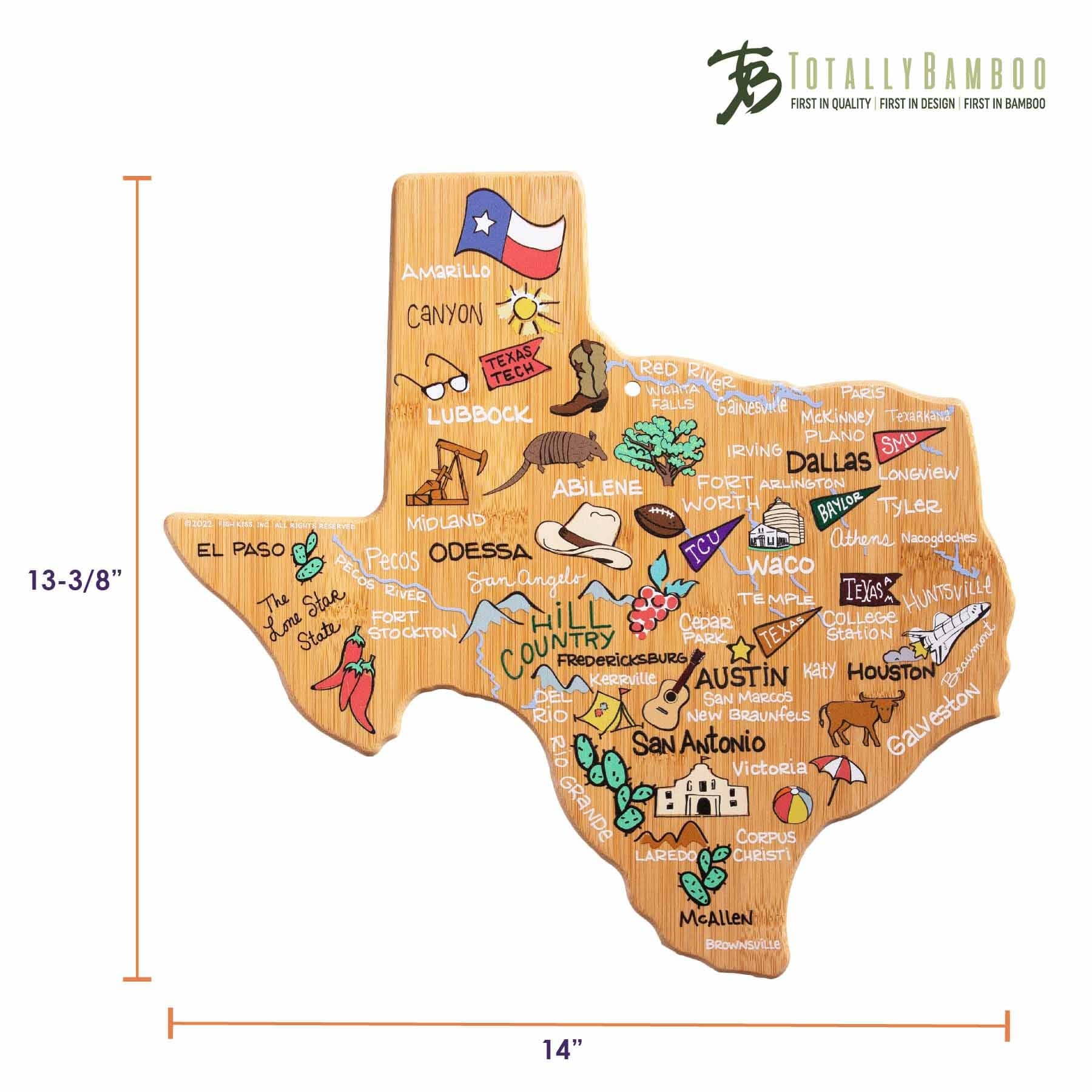 Texas Shaped Wooden Cutting Board with Handcrafted Fish Kiss™ Artwork - Perfect for Kitchen Decor, Gift Giving, and Serving Charcuterie