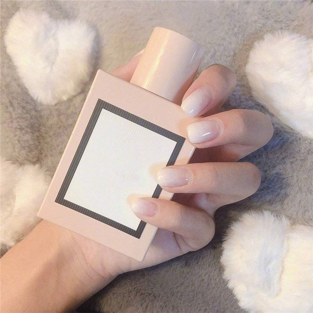 24Pcs French Ombre False Nails - Glossy Gradient Short Square Fake Nails with Glue & Salon Clip - Full Cover Acrylic Nails for Women & Girls (White) - Perfect for Parties, Weddings & Daily Wear
