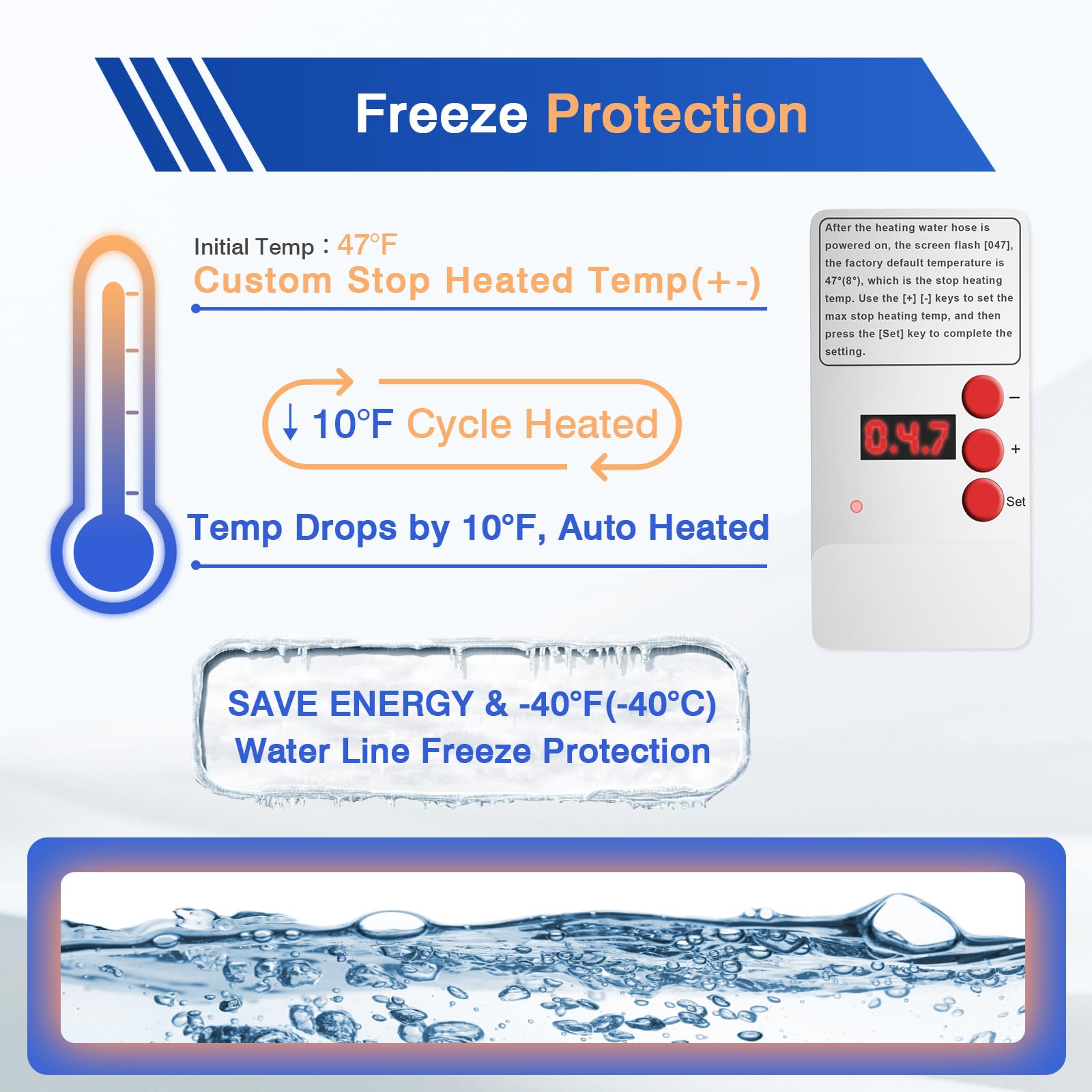 30FT RV Heated Drinking Water Hose with Temperature Control - Freeze Protection Down to -40°F/-40°C, Electric Heated Water Hose for RV, Camping, Boat & Winter Outdoor Use - Perfect for Cold Weather Camping, Boating & RV Travel