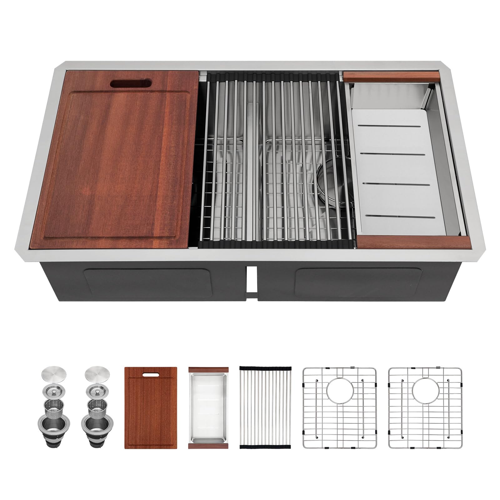 30 x 19 Inch Undermount Double Bowl Stainless Steel Kitchen Sink - 16 Gauge 50/50 Low Divider Two Basin Deep Sink with Accessories | Perfect for Modern Kitchens, Restaurant Prep Areas & Busy Households