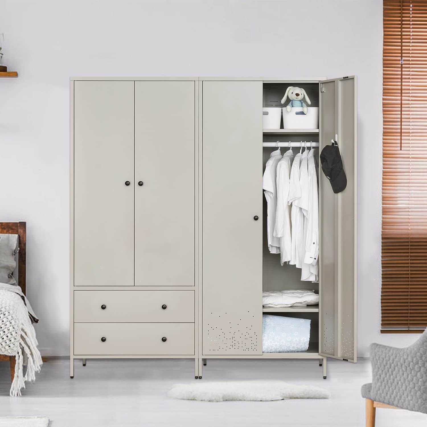 Heavy Duty Metal Storage Cabinet - Wardrobe Armoire Closet with Hanging Rod & Shelves for Bedroom, Laundry Room, Office & Garage Organization (Black) | Perfect for Clothes Storage, Linen Organization & Home Decluttering