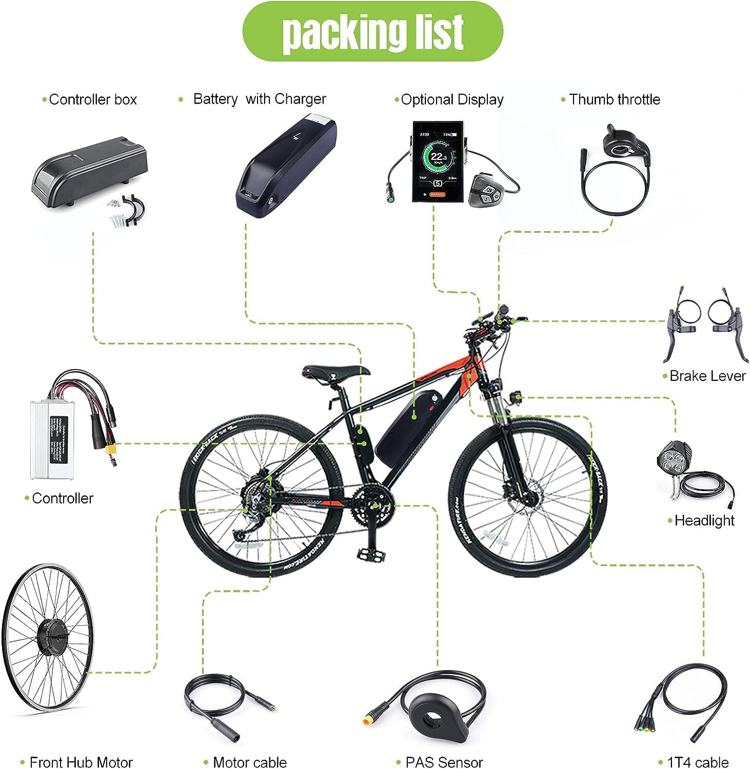 BAFANG 48V 500W Front Hub Motor Electric Bike Conversion Kit for 26