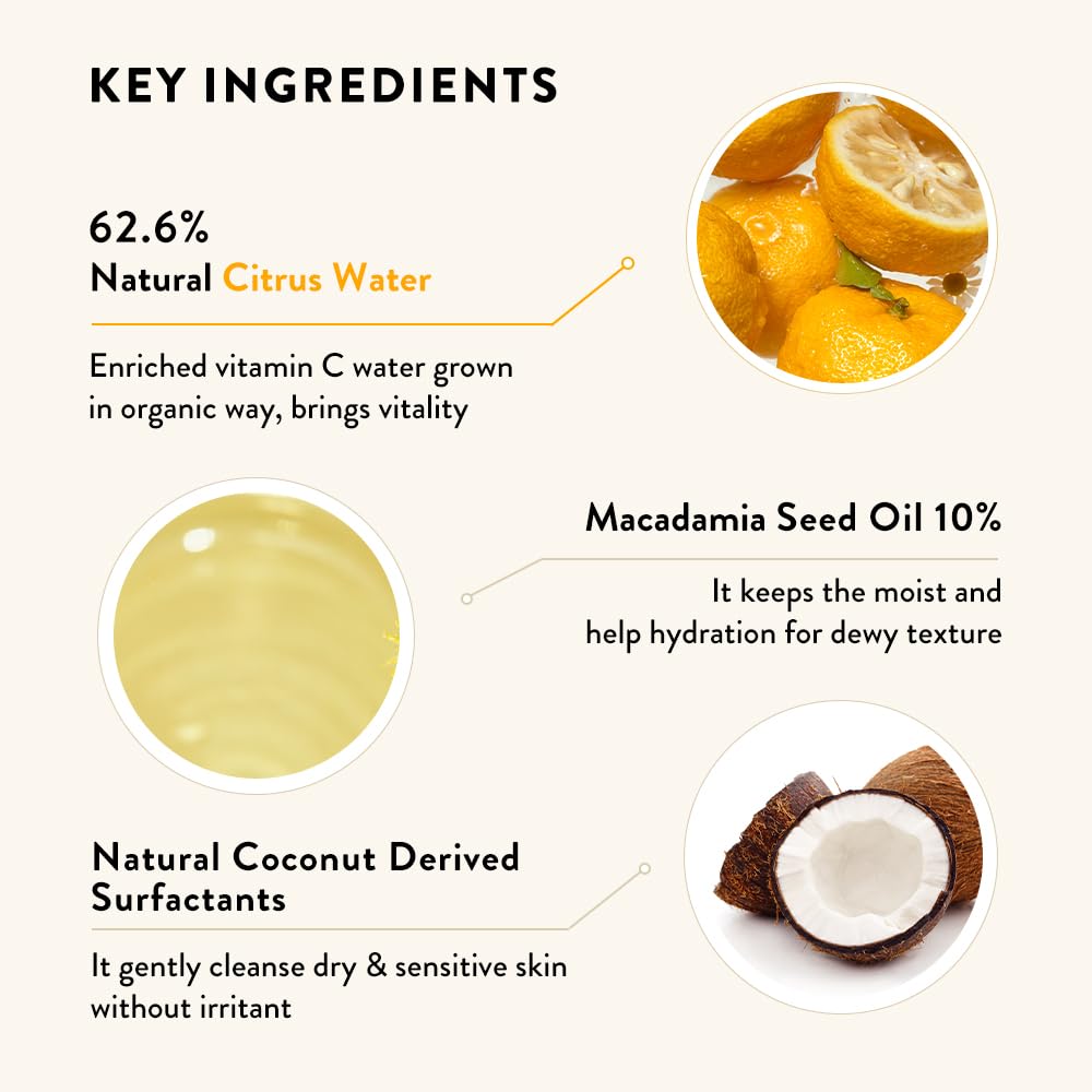 Sioris Cleanse Me Softly Milk Cleanser - Vegan, Citrus Scent, Gentle Daily Face Wash with 62.6% Natural Citrus Water & Macadamia Seed Oil for Dry & Sensitive Skin | Perfect for Morning & Night Skincare Routine