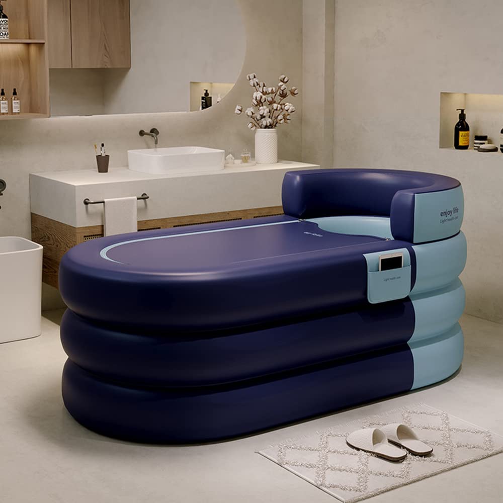 Foldable Portable Inflatable Bathtub with Electric Air Pump - Eco-Friendly Soaking Tub for Adults, Spa & Relaxation - Insulated Bath Cover with Zipper for Long Heat Retention - Perfect for Small Bathrooms, Apartments & Outdoor Use (Knight Blue)