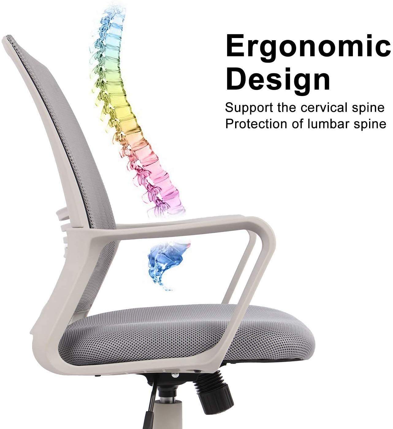 Ergonomic Mesh Office Chair with Lumbar Support & Adjustable Armrests - Mid Back Computer Desk Chair, Swivel Rolling Task Chair for Home Office, Gaming, and Living Room Workspace