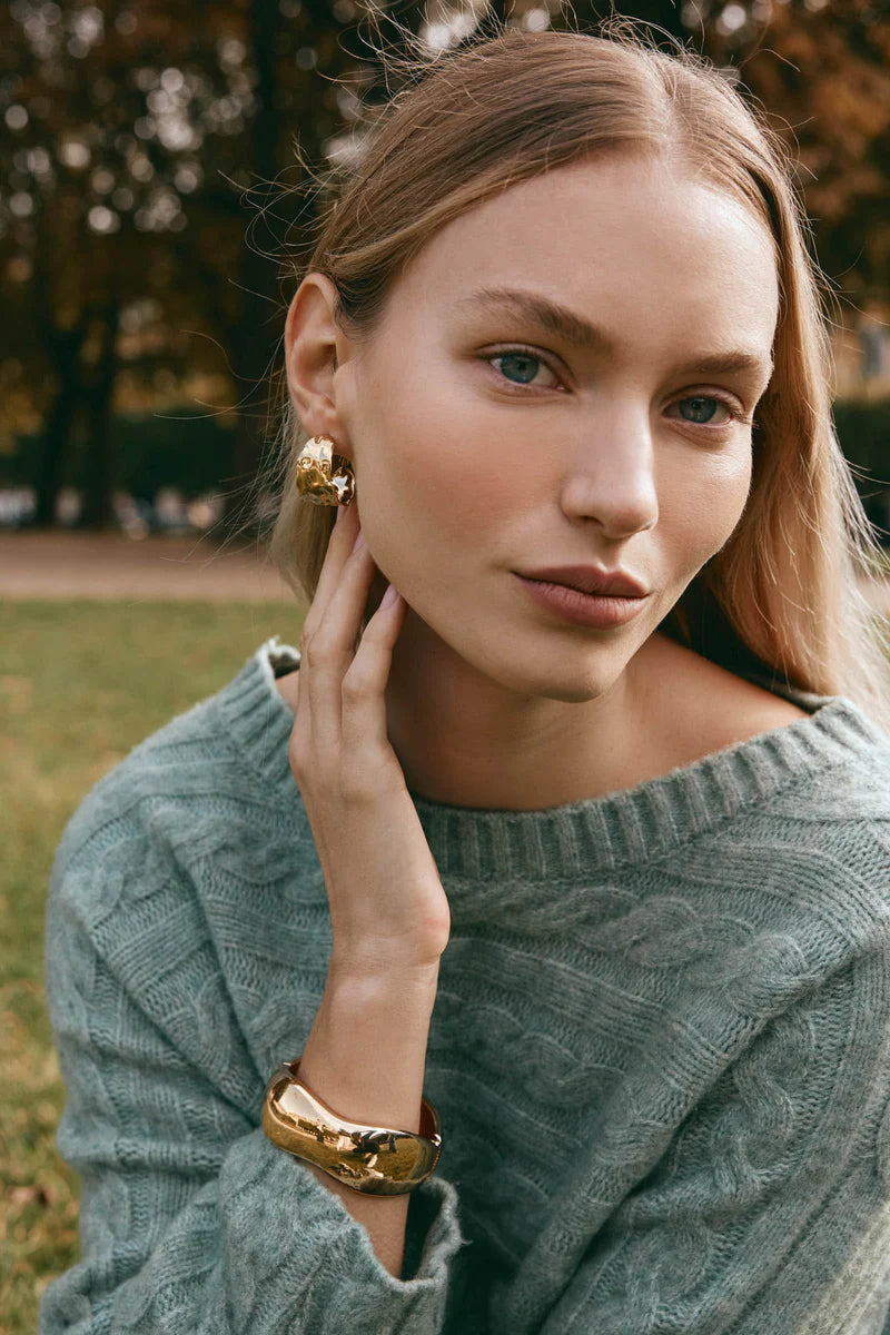 Stylish Folie Gold Hoop Earrings - Pressed Design for Women | Perfect for Parties, Weddings & Everyday Wear