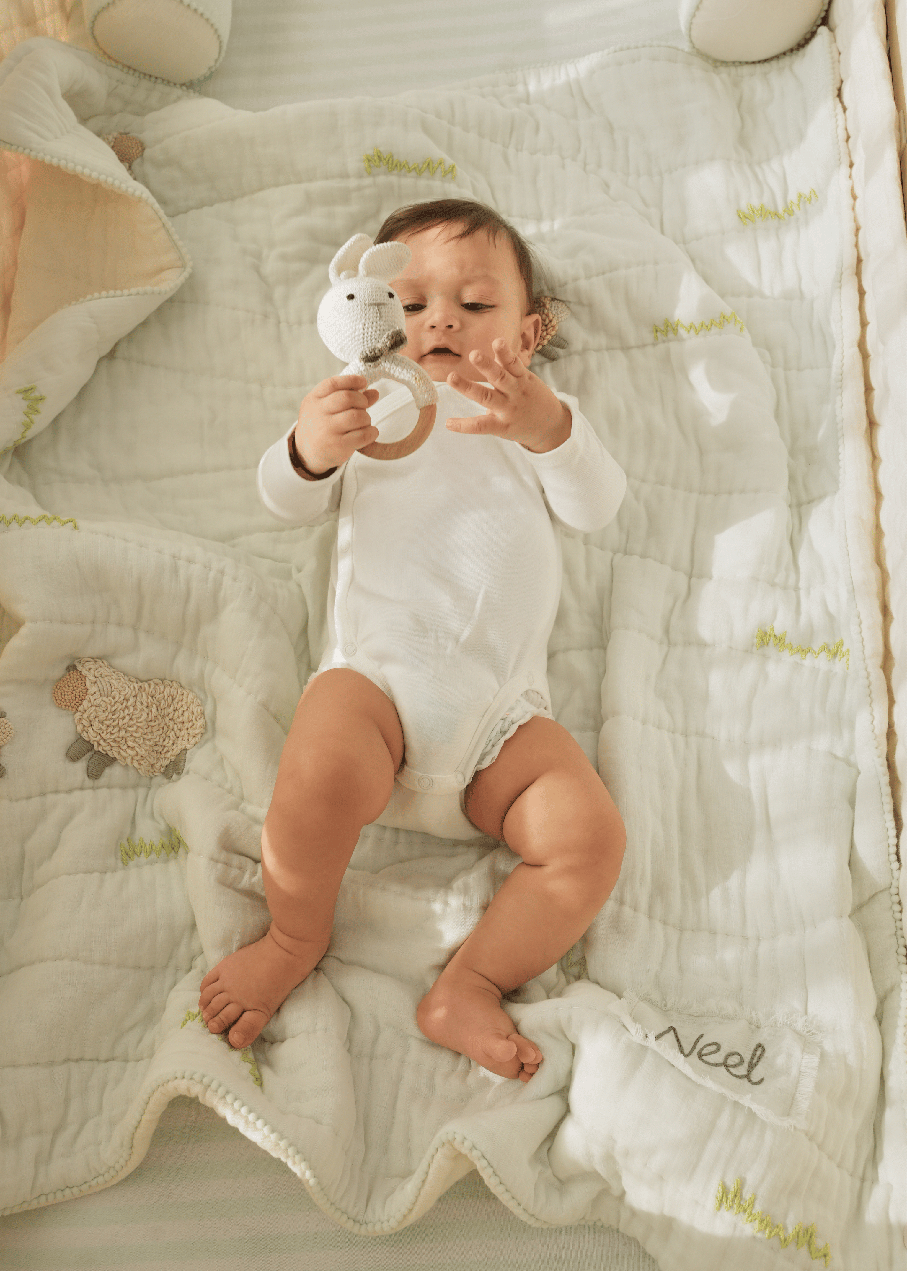 Counting Sheep Nursery Bedding Set - Soft Baby Crib Bumper, Fitted Sheet & Skirt - Organic Cotton Crib Set for Newborns & Toddlers - Perfect for Nursery Decor & Safe Sleep