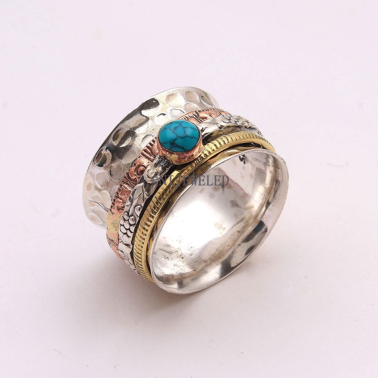 925 Sterling Silver Spinner Ring for Women - Anxiety Relief & Meditation, Elegant Brass & Copper Spinner Ring, Beautiful Designer Jewelry Gift for Christmas, Birthday, Anniversary (Perfect for Stress Relief & Mindfulness Practice)