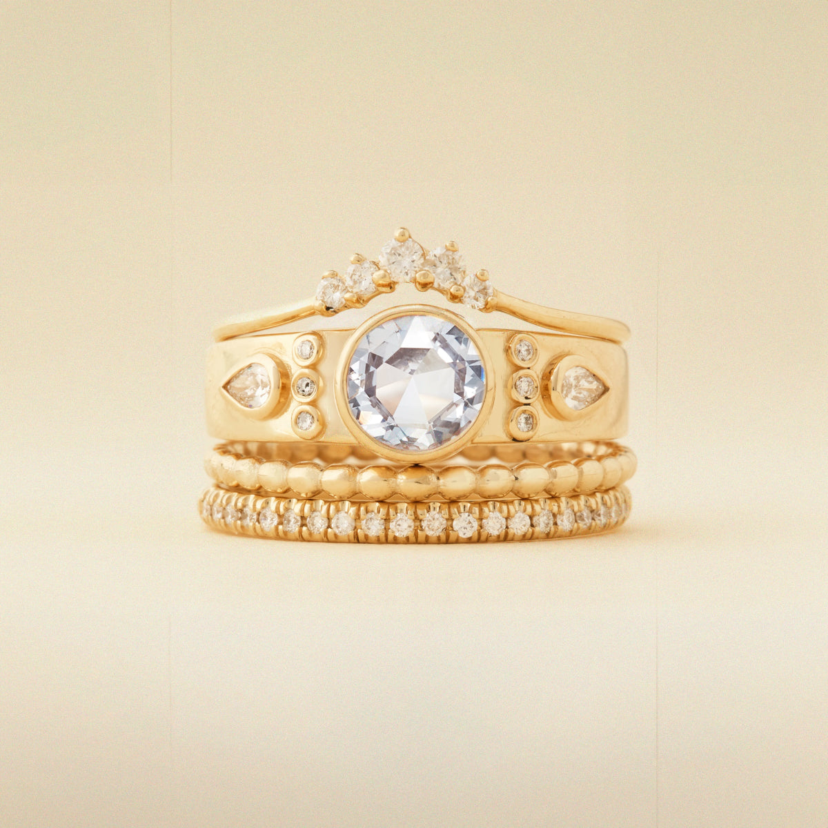 14K Yellow Gold Round Sapphire Forestlight Kiss One-of-a-Kind Ring – Elegant Jewelry for Weddings, Anniversaries & Special Occasions