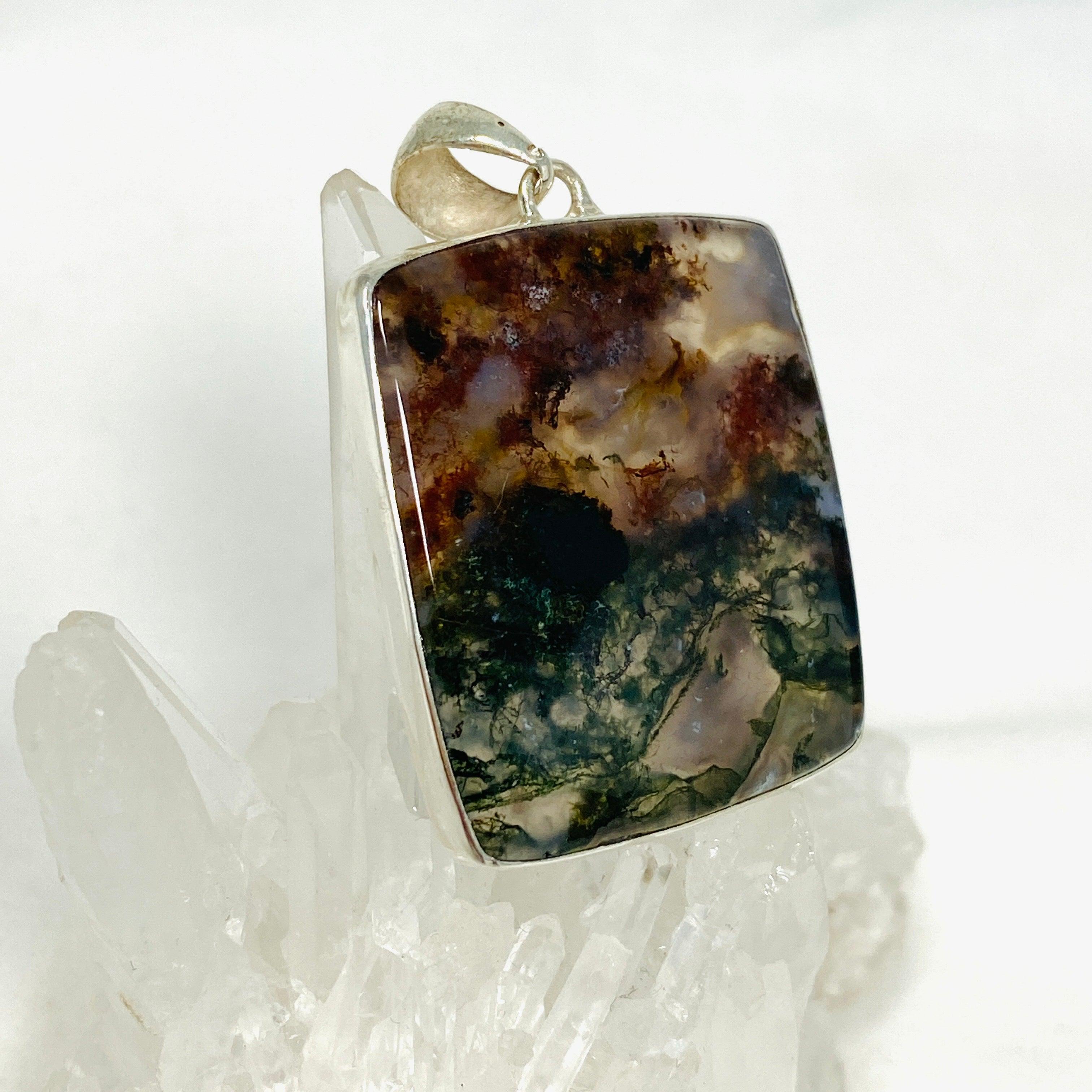Natural Moss Agate Rectangular Pendant Necklace - KPGJ3629 | Healing Crystal Jewelry for Meditation, Yoga & Spiritual Gifts