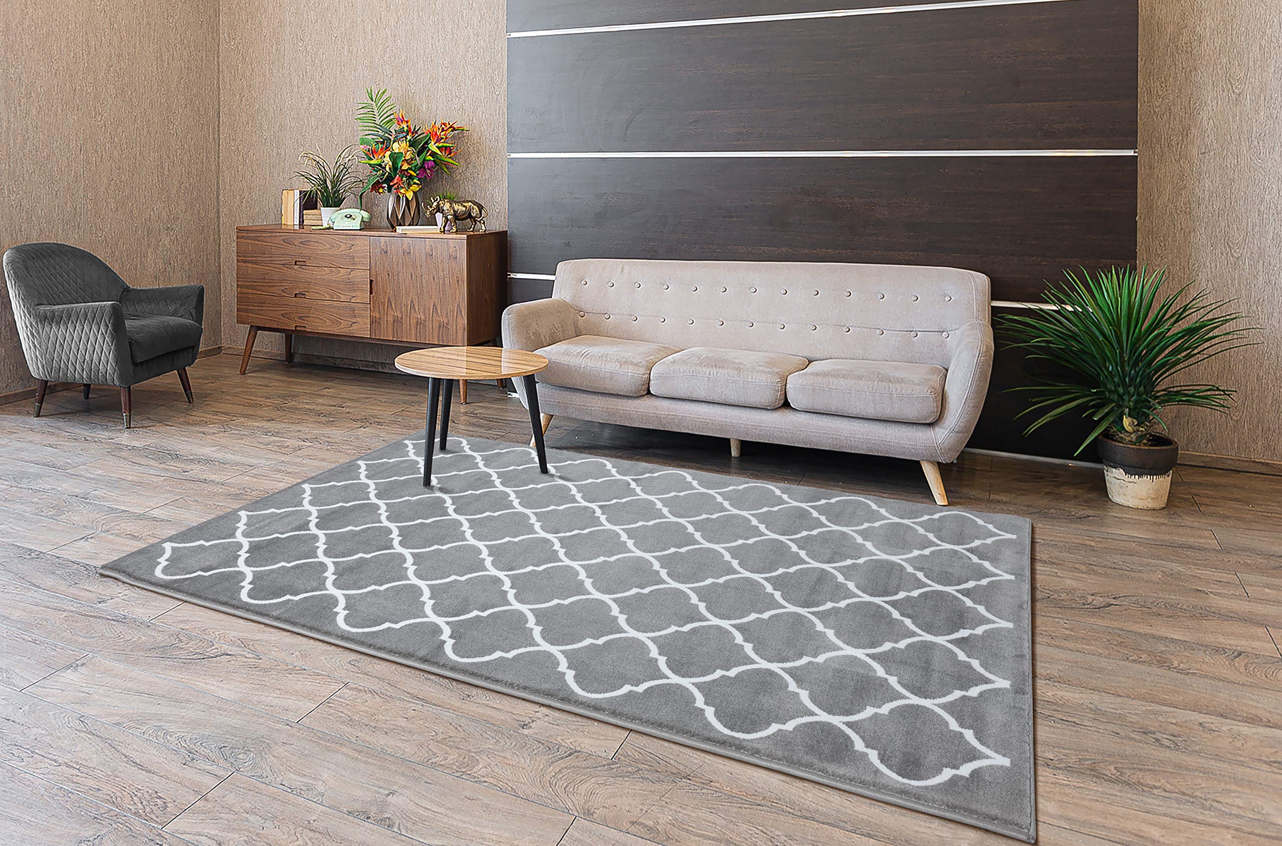 SussexHome Soft Modern Beige Area Rug 4x6 ft - Low Pile Plush Geometric Design for Bedroom, Living Room & Kitchen | Indoor Non-Slip Runner Rug for Home Decor & High Traffic Areas