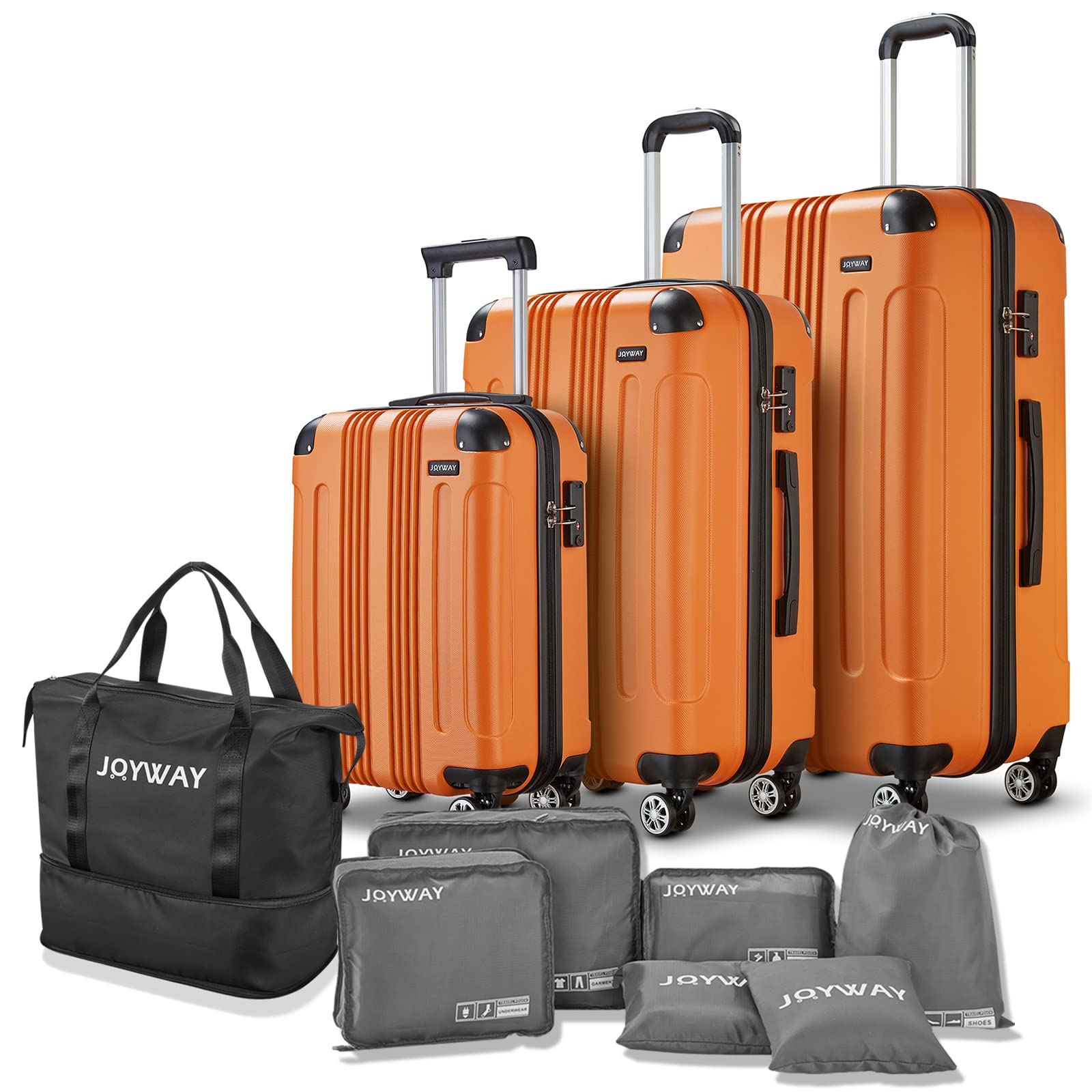 Joyway 10-Piece ABS Hardside Luggage Set with Spinner Wheels & TSA Lock - Lightweight Suitcase for Travel, Business & Vacation (Sunset Gold) | Perfect for Family Trips, Honeymoons & International Flights