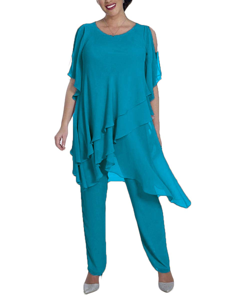 Elegant 2-Piece Chiffon Mother of The Bride Pantsuit Set - Plus Size Formal Wedding Guest Outfit for Women | Perfect for Weddings, Parties & Special Occasions