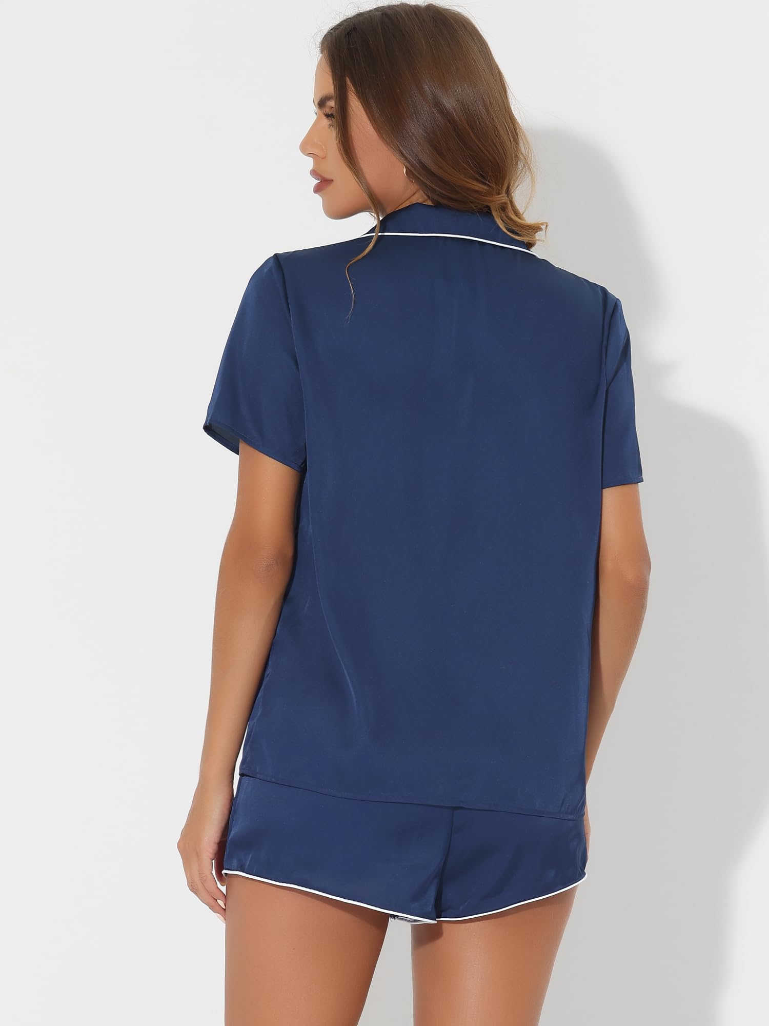 Cheibear Women's Satin Pajama Set - Soft Sleepwear Shorts & Top Lounge Outfit for Comfortable Nightwear & Relaxing at Home - Perfect for Sleepovers, Vacations and Cozy Evenings