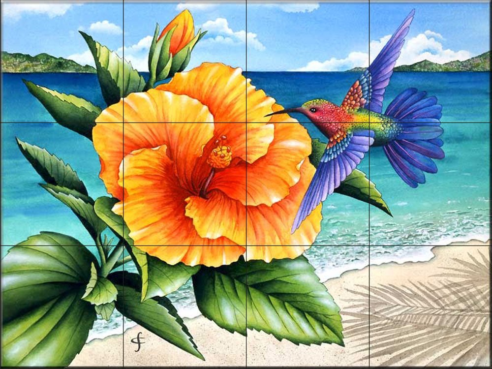 Hand-Painted Ceramic Tile Mural - Coastal Beach Sunset Artwork by Carolyn Steele - Perfect for Bathroom, Kitchen Backsplash & Home Decor