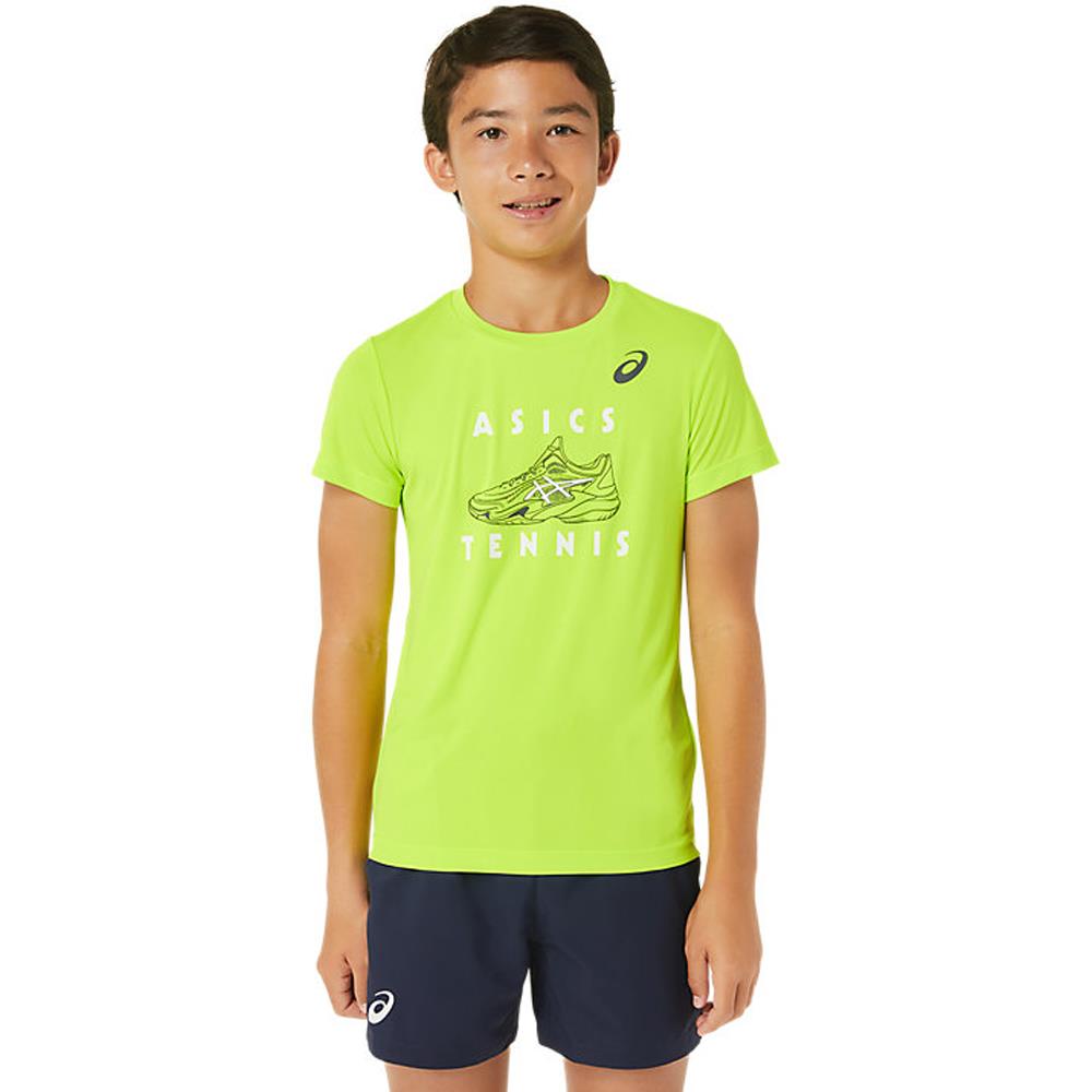 ASICS Boys' Graphic Tennis Shirt - Hazard Green | Breathable Performance Tee for Junior Tennis Players | Perfect for Training, Matches & Casual Wear