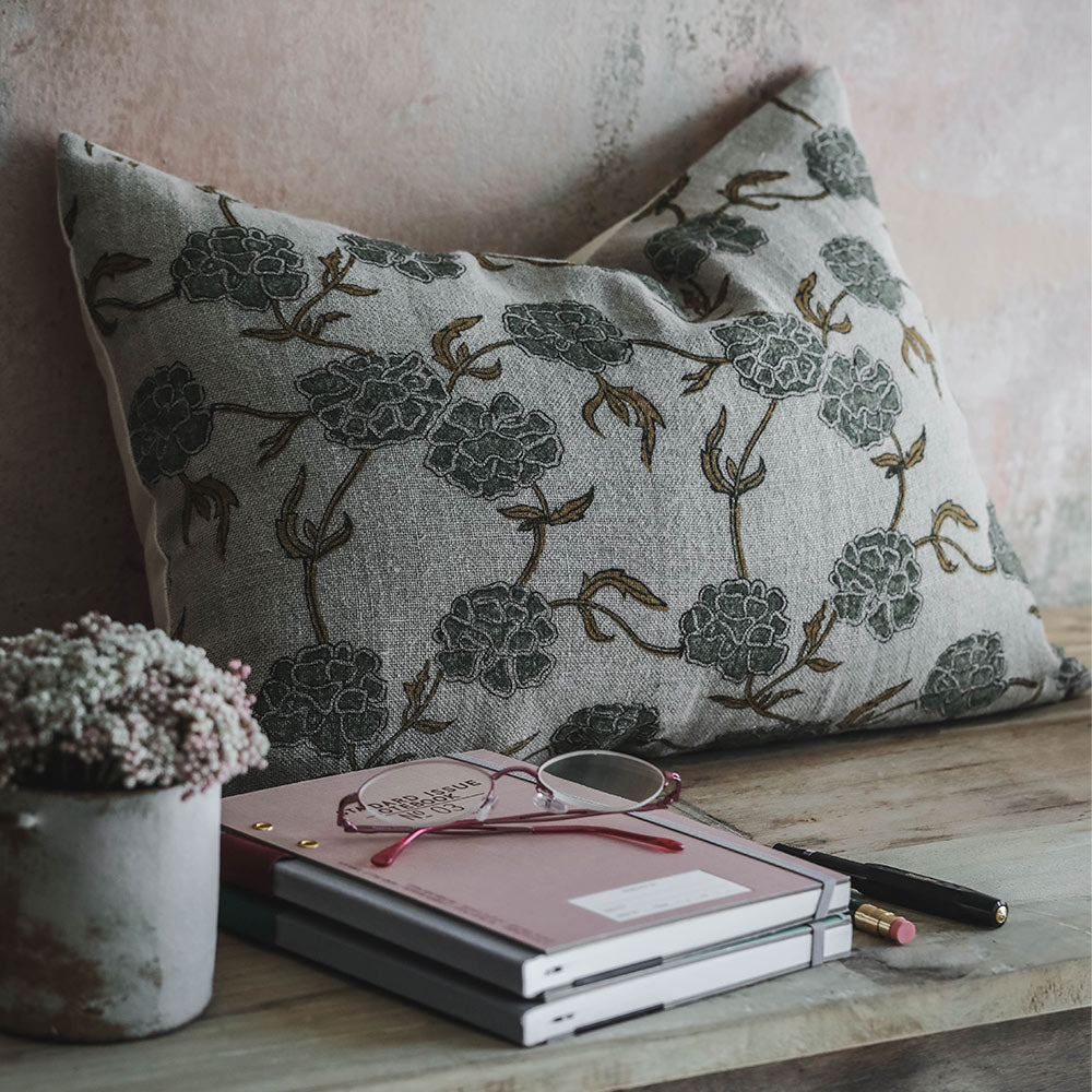 Handmade Linen Block Printed Pillow Cover No. 0230 - Bohemian Home Decor for Living Room, Bedroom & Sofa