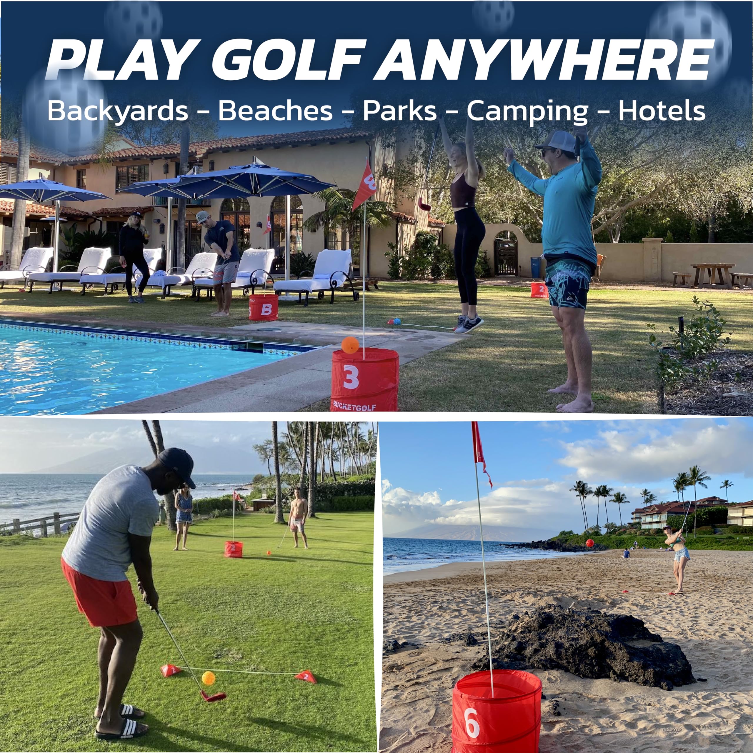 BucketGolf Original 3-Hole Travel Golf Set with Clubs – Best Backyard Golf Game for Adults & Kids – Perfect for Yard, Beach, Park & School (2 Right-Handed Clubs) | Fun Outdoor Activity for Family Gatherings, Parties & Camping Trips