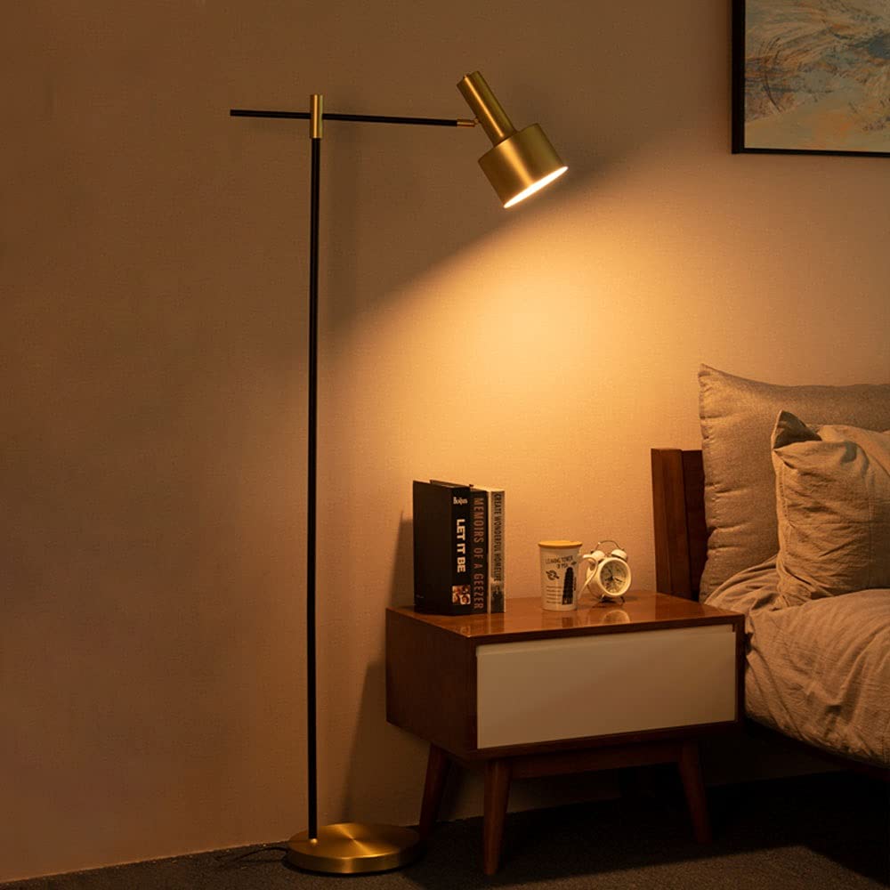 Modern Gold LED Floor Lamp - Eye-Care Vertical Standing Light with Industrial Metal Design, E27 Socket for Living Room & Bedroom | Perfect for Reading, Relaxing & Home Decor Lighting