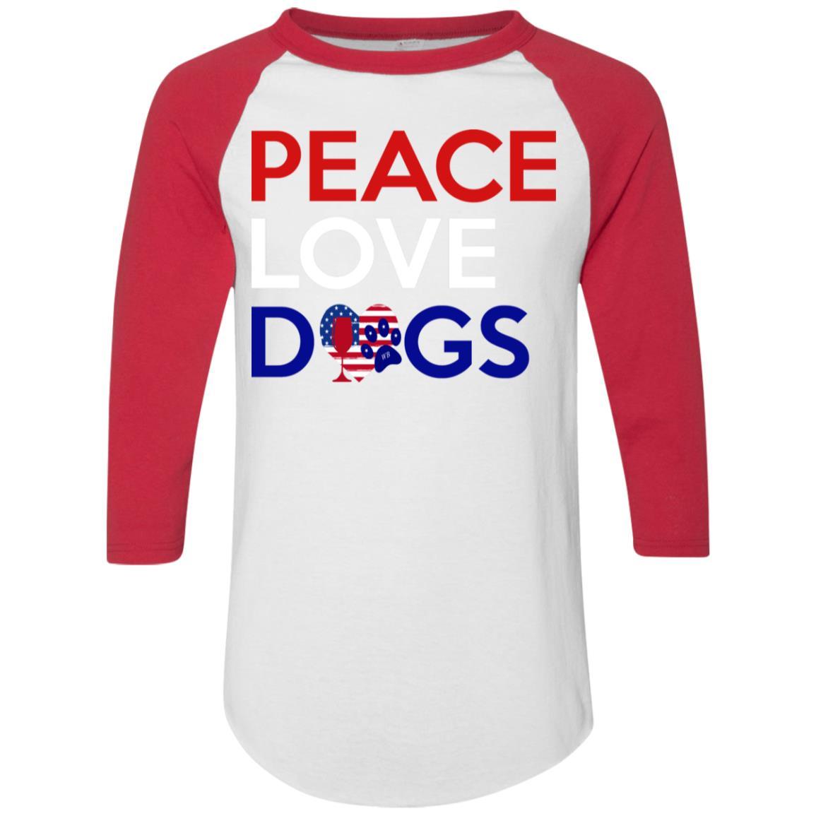 Peace Love Dogs Colorblock Raglan Jersey - Trendy & Comfortable Women's T-Shirt for Dog Lovers | Perfect for Casual Wear, Dog Walks & Pet-Themed Events