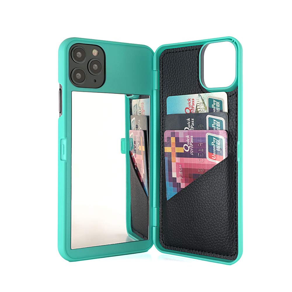 Premium Mirror Wallet Case for iPhone 11 Pro Max (6.5 inch) - Hidden Back Mirror, Card Holder & Stand Feature - Teal - Perfect for Hands-Free Viewing & Secure Card Storage (2019 Model)