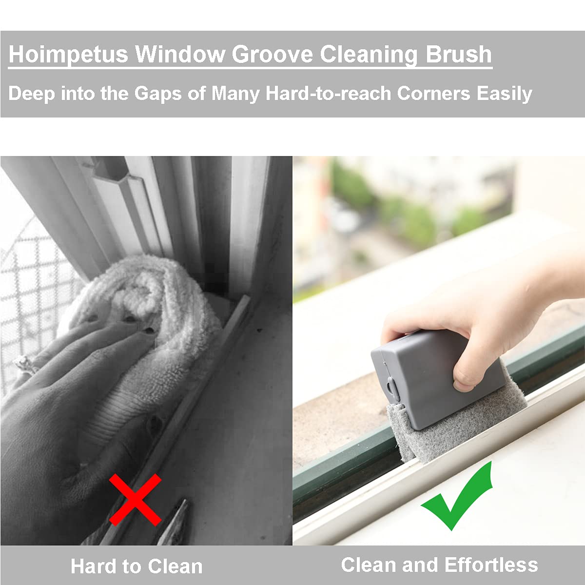 2 Pack Magic Window Cleaning Brush - Thickened Handheld Crevice Cleaner Tools for Deep Corners & Gaps - Perfect for Kitchen, Bathroom, Doors & Window Grooves - Gray (3.54x3.15x1.38in) - Ideal for Hard-to-Reach Areas & Detailed Cleaning Tasks