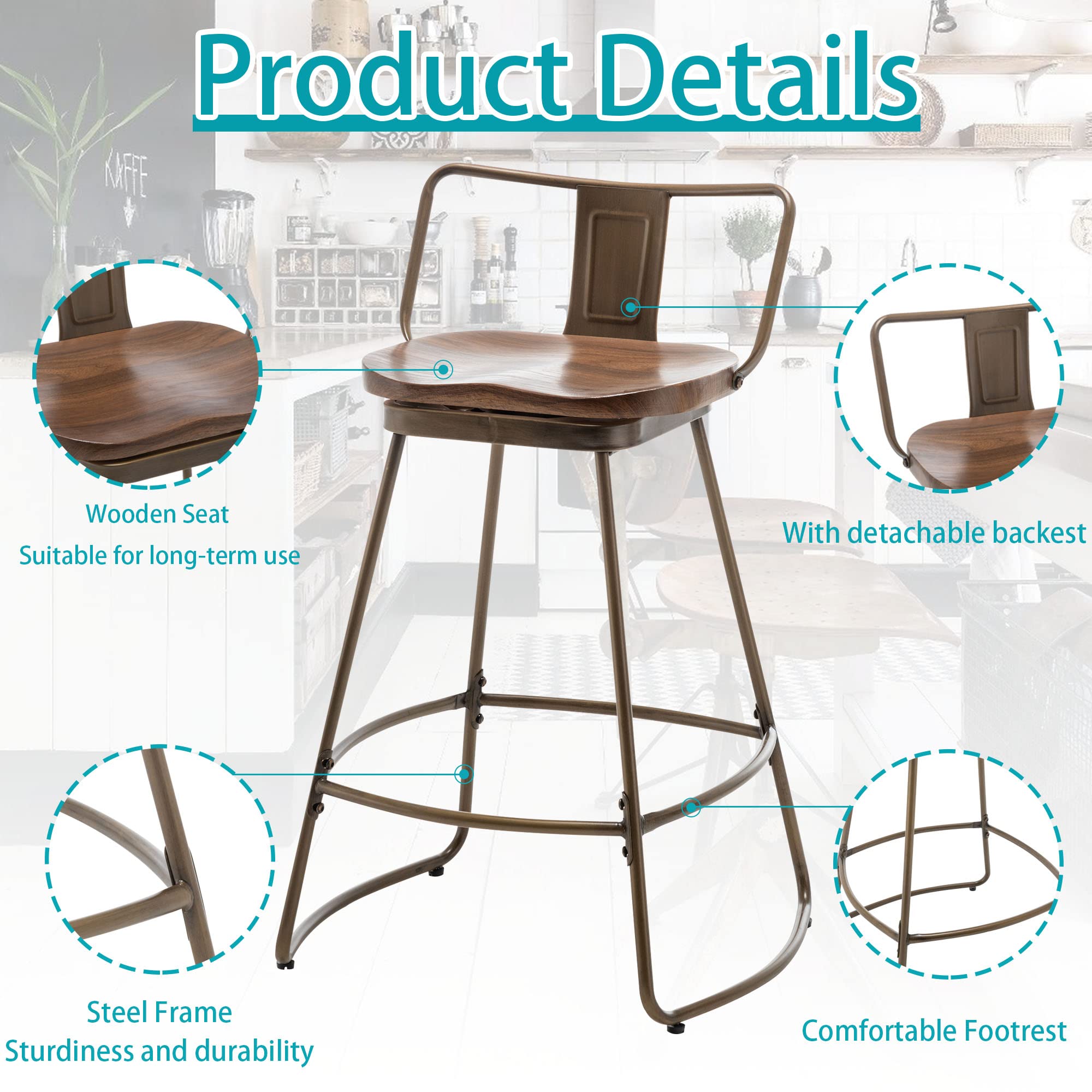 Industrial Swivel Bar Stools Set of 2 - 30