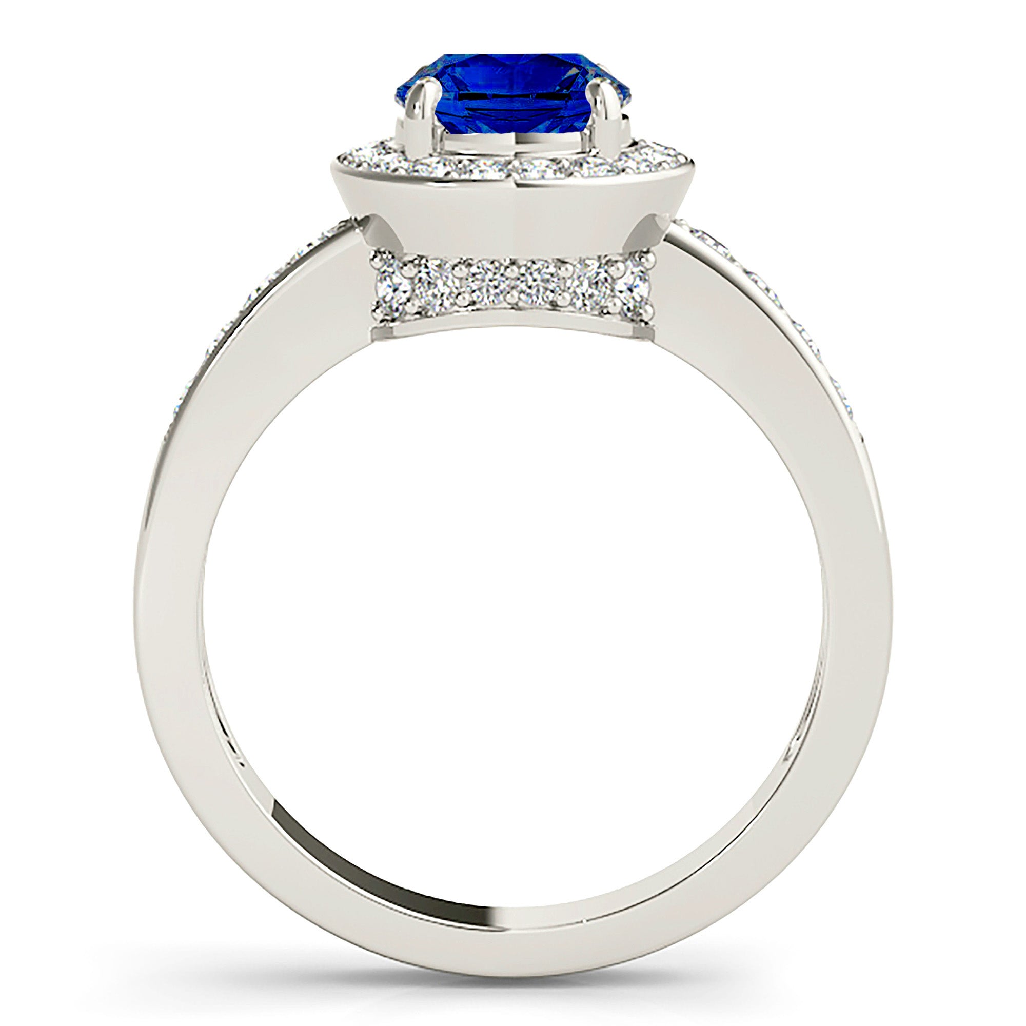 1.80 Carat Genuine Blue Sapphire Halo Engagement Ring for Women - 14K White Gold Vintage Wedding Band - Perfect Proposal Gift & Anniversary Jewelry (Ideal for Romantic Proposals, Weddings & Special Occasions)