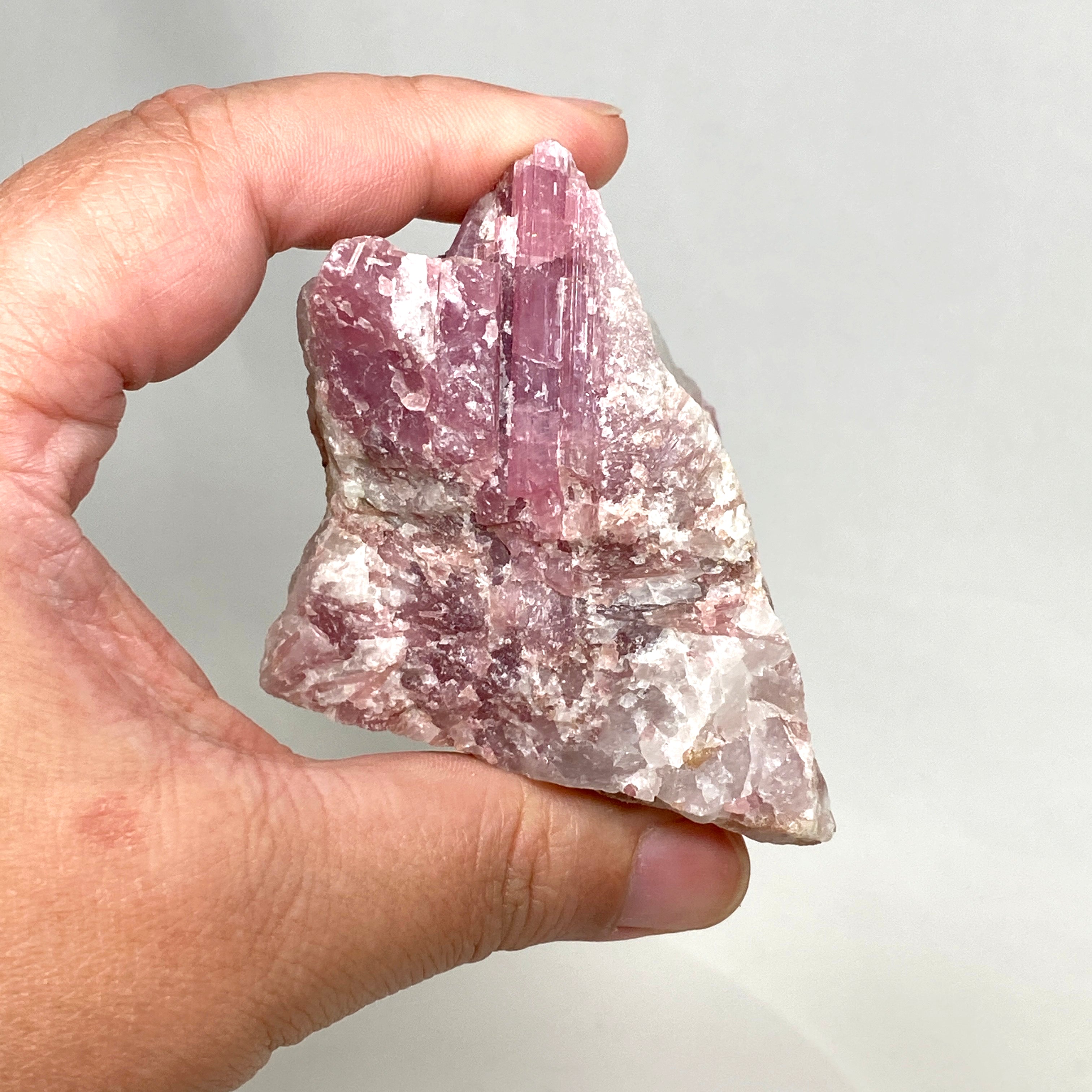 Natural Pink Tourmaline on Quartz Crystal - PTQ 03 Specimen for Mineral Collection, Healing & Home Decor
