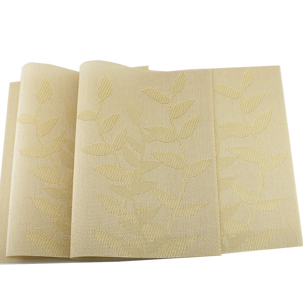 Gold Floral Vinyl Placemats Set of 6 - Heat Resistant Non-Slip Table Mats for Dining - Woven Crossweave Design - Indoor/Outdoor Kitchen Use - Easy Wipe Clean - Perfect for Dinner Parties, BBQs, and Everyday Meals
