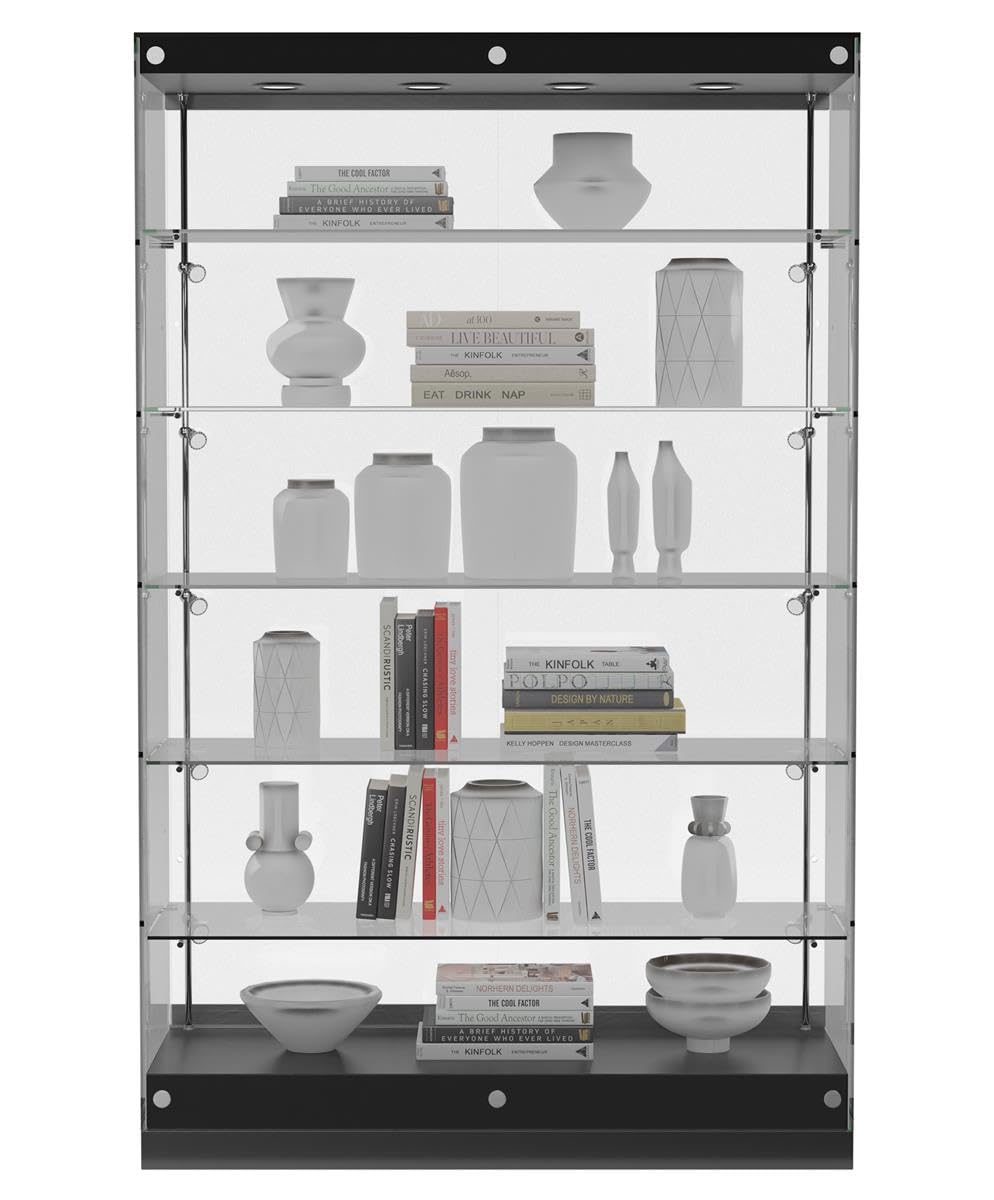 4' Frameless Glass Display Case with LED Lighting - Adjustable Shelves, Locking Mechanism, Black MDF Base (GTAP48LEDB) - Perfect for Retail Stores, Boutiques, and Jewelry Showcases