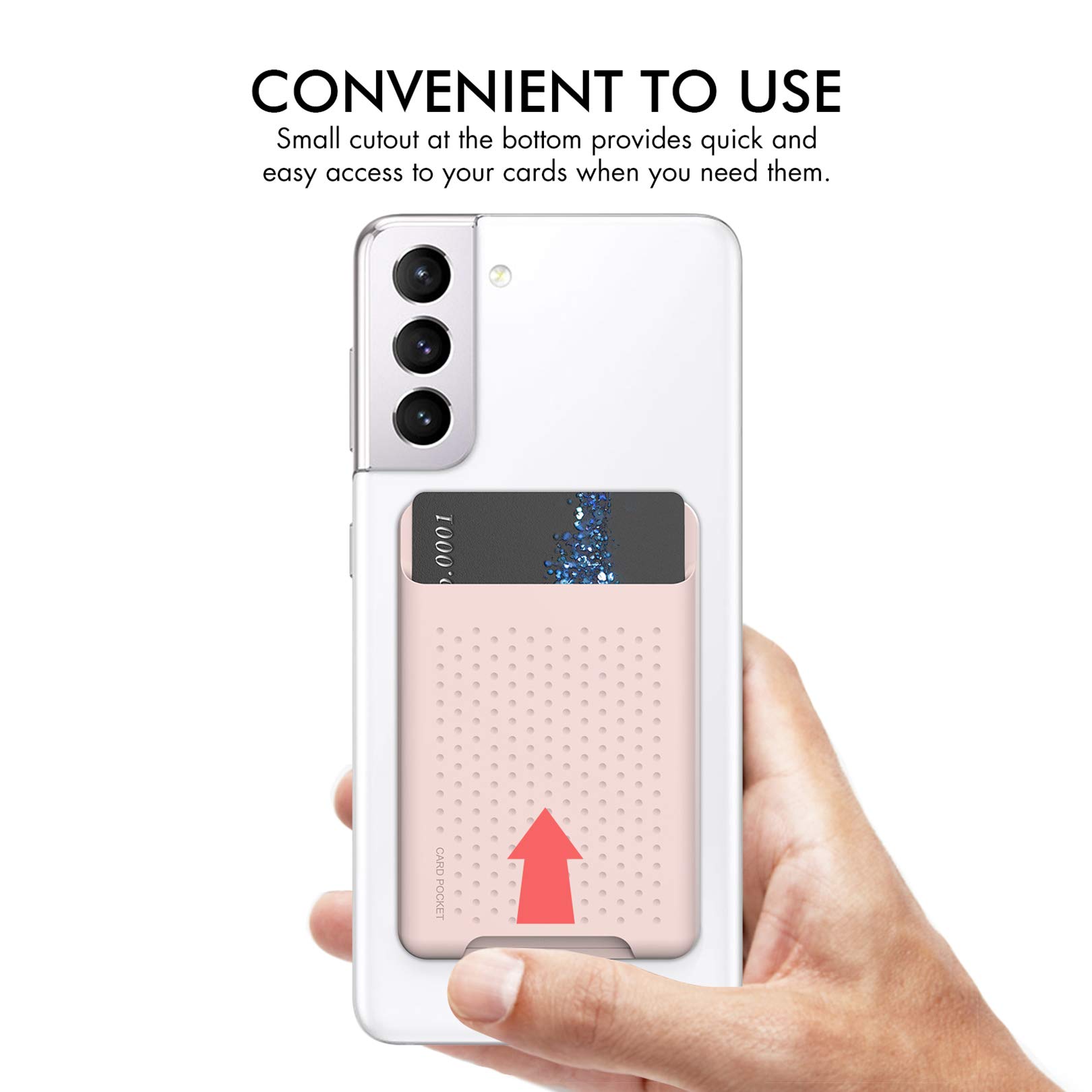RFID Blocking Adhesive Card Holder for Back of Phone Case - Reusable Stick-On Wallet for All Smartphones (Pink) - Perfect for Contactless Payments, ID Cards & Transit Passes