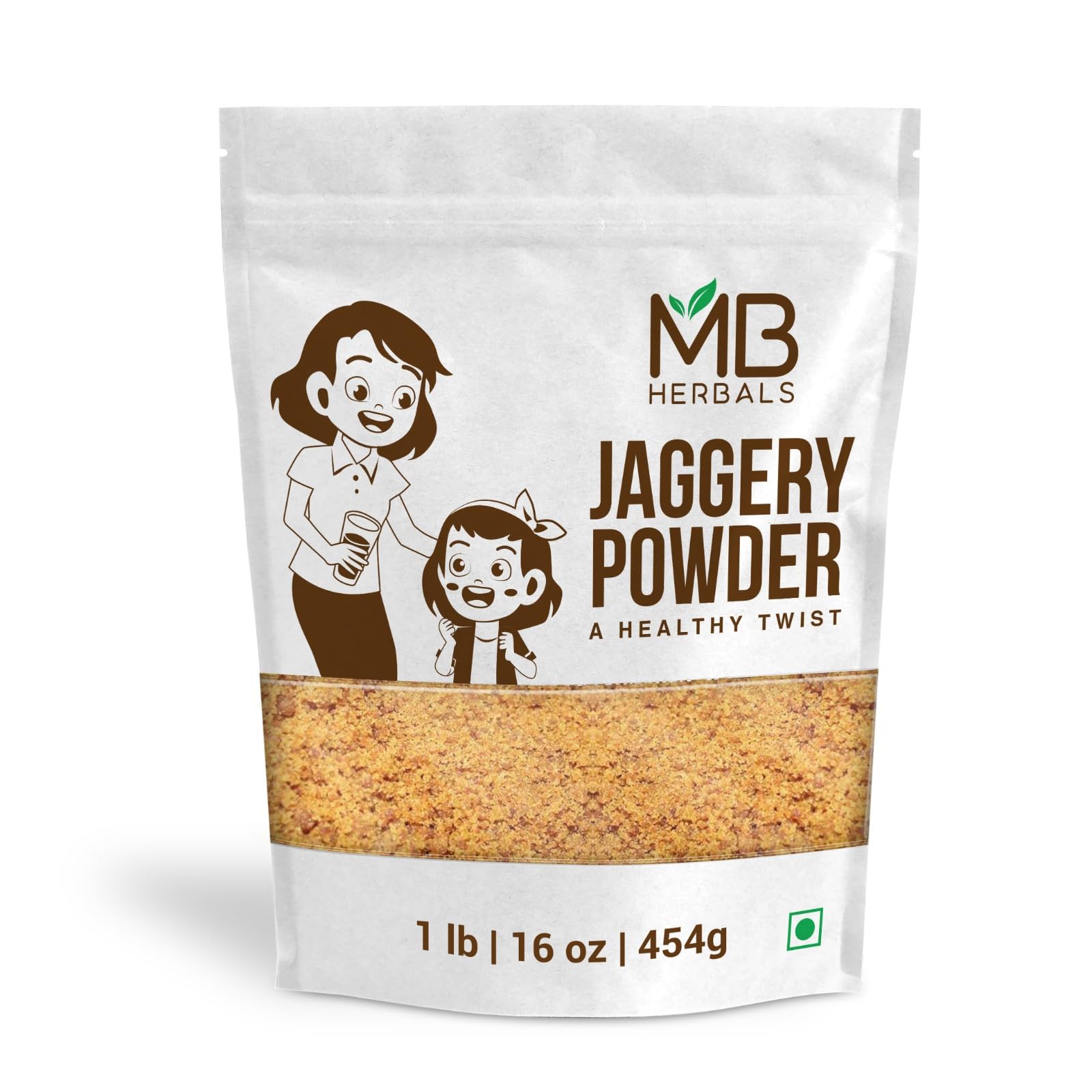 Organic Jaggery Powder 1 lb (16 oz / 454g) - Unrefined, Unprocessed, No Additives | Natural Sweetener for Baking, Tea, Coffee & Healthy Recipes