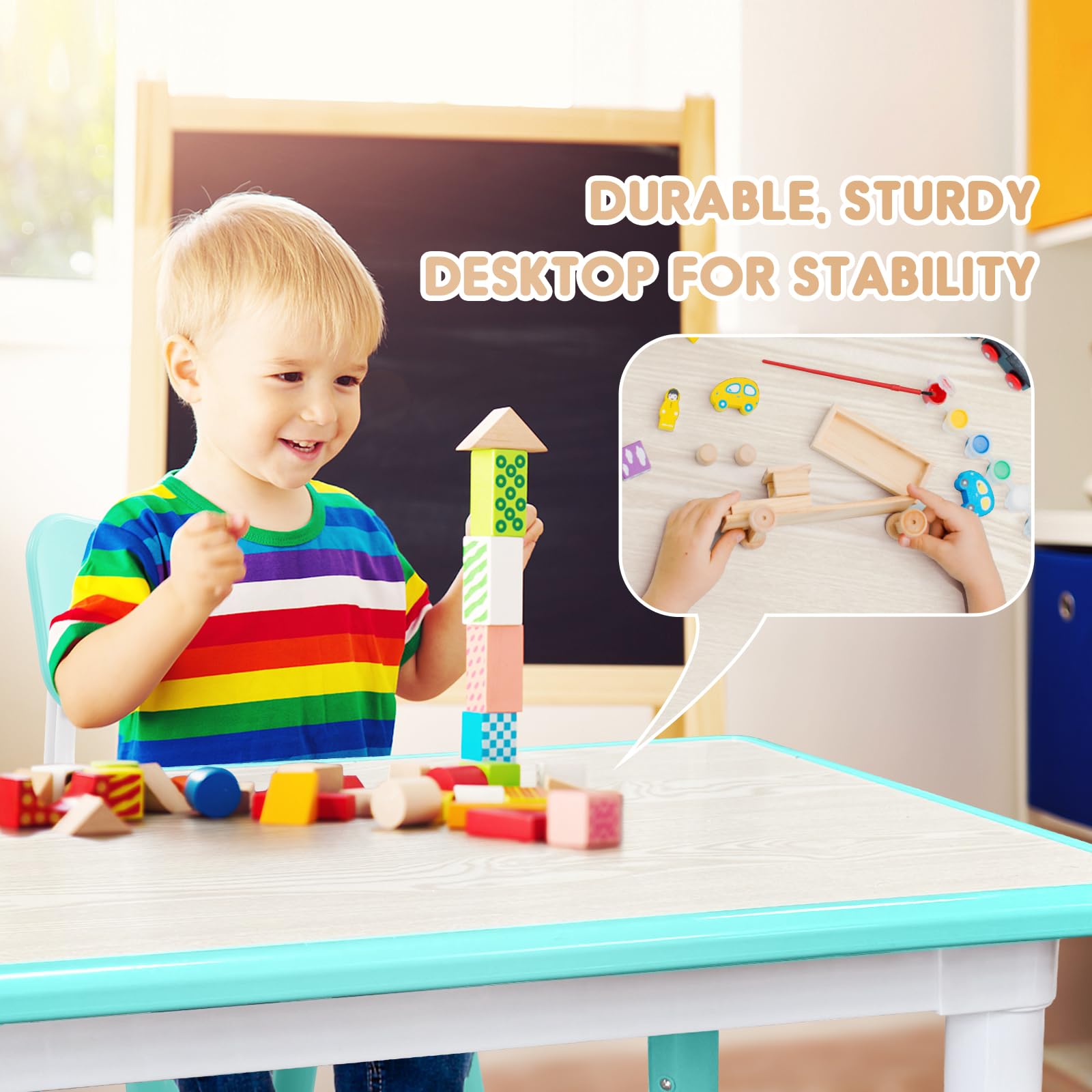 Adjustable Kids Toddler Table and Chair Set for Ages 5-8 - Non-Slip Covers, Washable Surface, Durable Preschool Furniture for Learning, Drawing & Art Activities - Perfect for Homeschooling, Classroom & Playroom