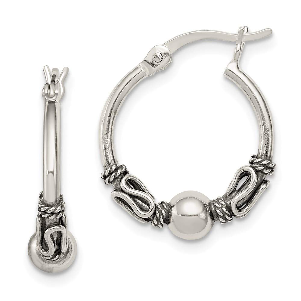 Antiqued Sterling Silver Beaded Hoop Earrings for Women - Elegant Vintage Jewelry for Parties, Weddings & Everyday Wear