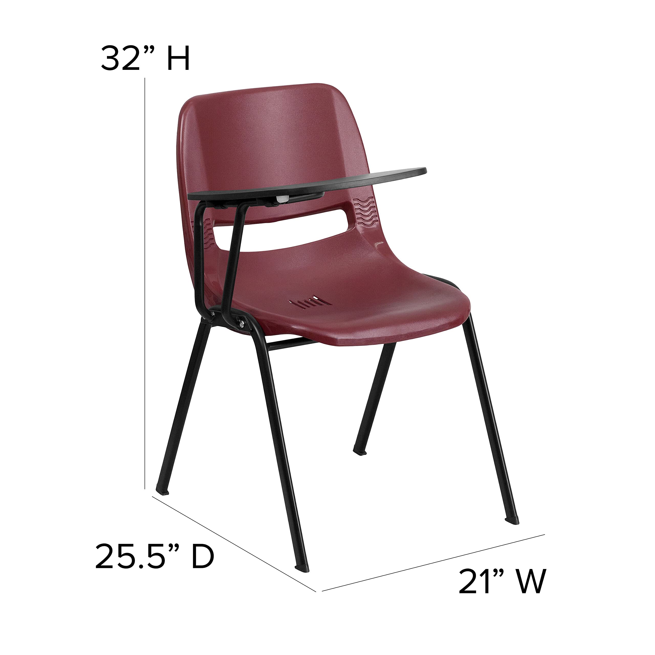 5 Pack Burgundy Ergonomic Shell Chair with Right Handed Flip-Up Tablet Arm - Comfortable Office & Conference Room Seating for Work & Study