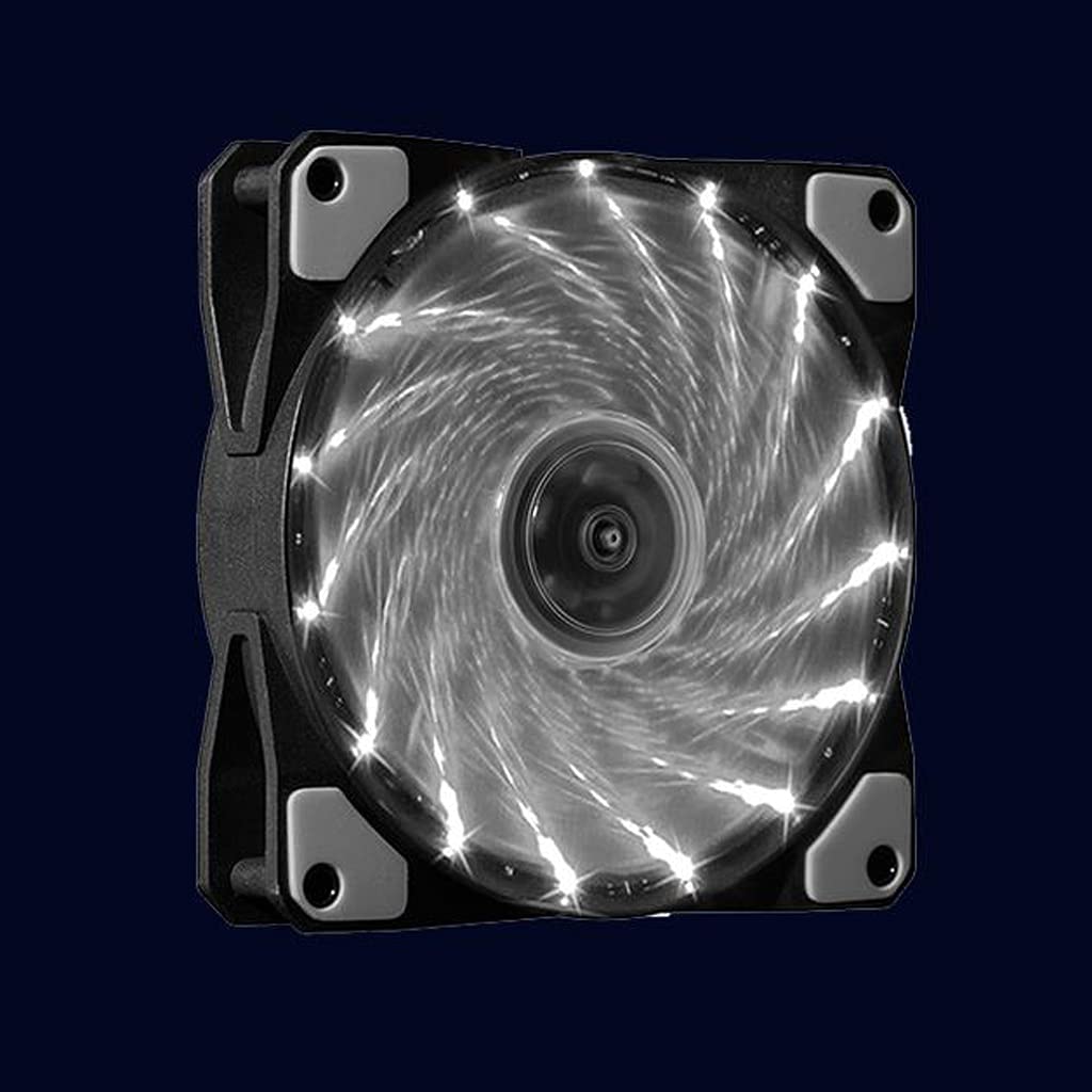 XJJZS 120mm PC Computer Case Fan - 16dB Ultra Silent Cooling Fan with 15 LED Lights, 12V 3P/4pin IDE Connector - Perfect for PC Cooling, Gaming Rigs & Computer Case Airflow (White, 15 LEDs)