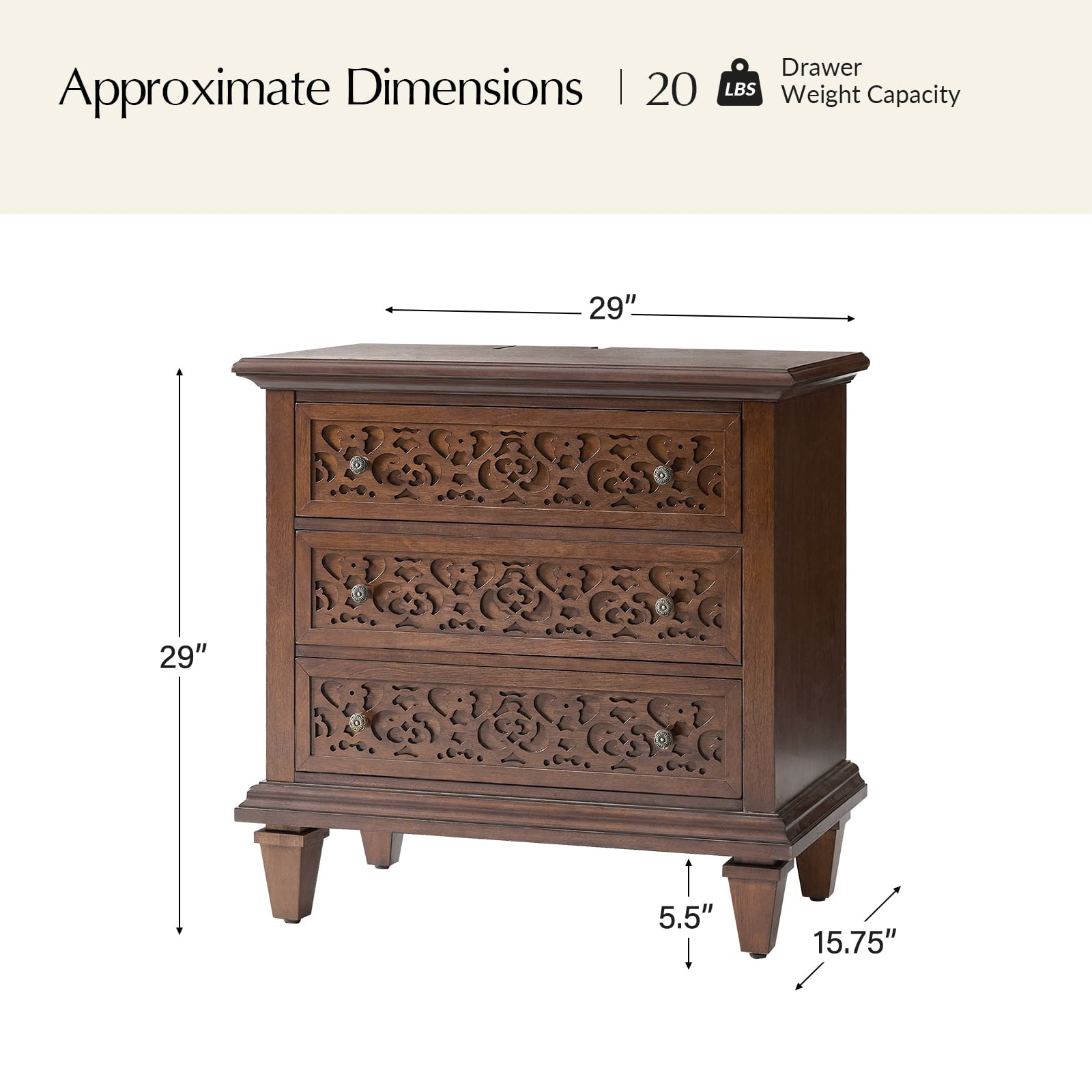 3-Drawer Nightstand with Built-In USB Outlets & Power Strip - Modern Bedside Table for Charging Devices - Perfect for Bedrooms, Guest Rooms & Small Spaces