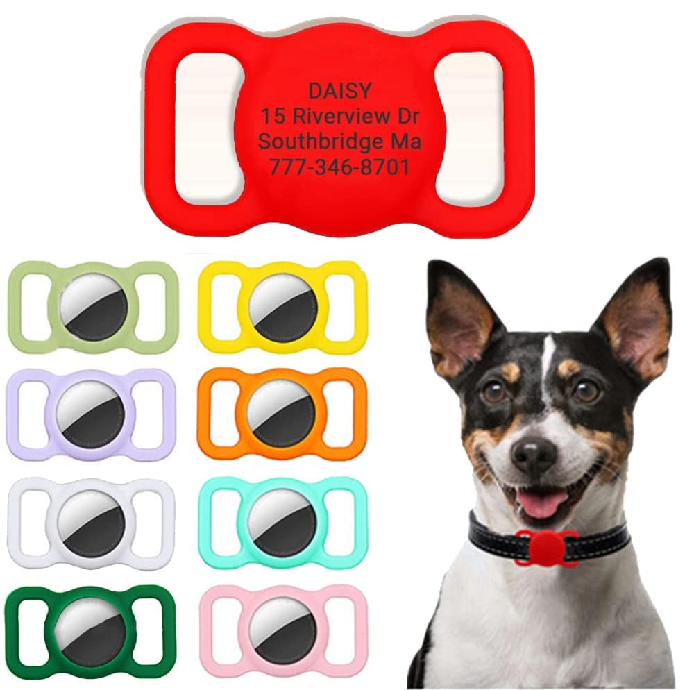 Custom Personalized Apple AirTag Dog Collar Holder - Silicone Protective Case for AirTags GPS Tracking with Engraved Name/Address/Phone Number - Perfect for Pet Safety & Outdoor Adventures