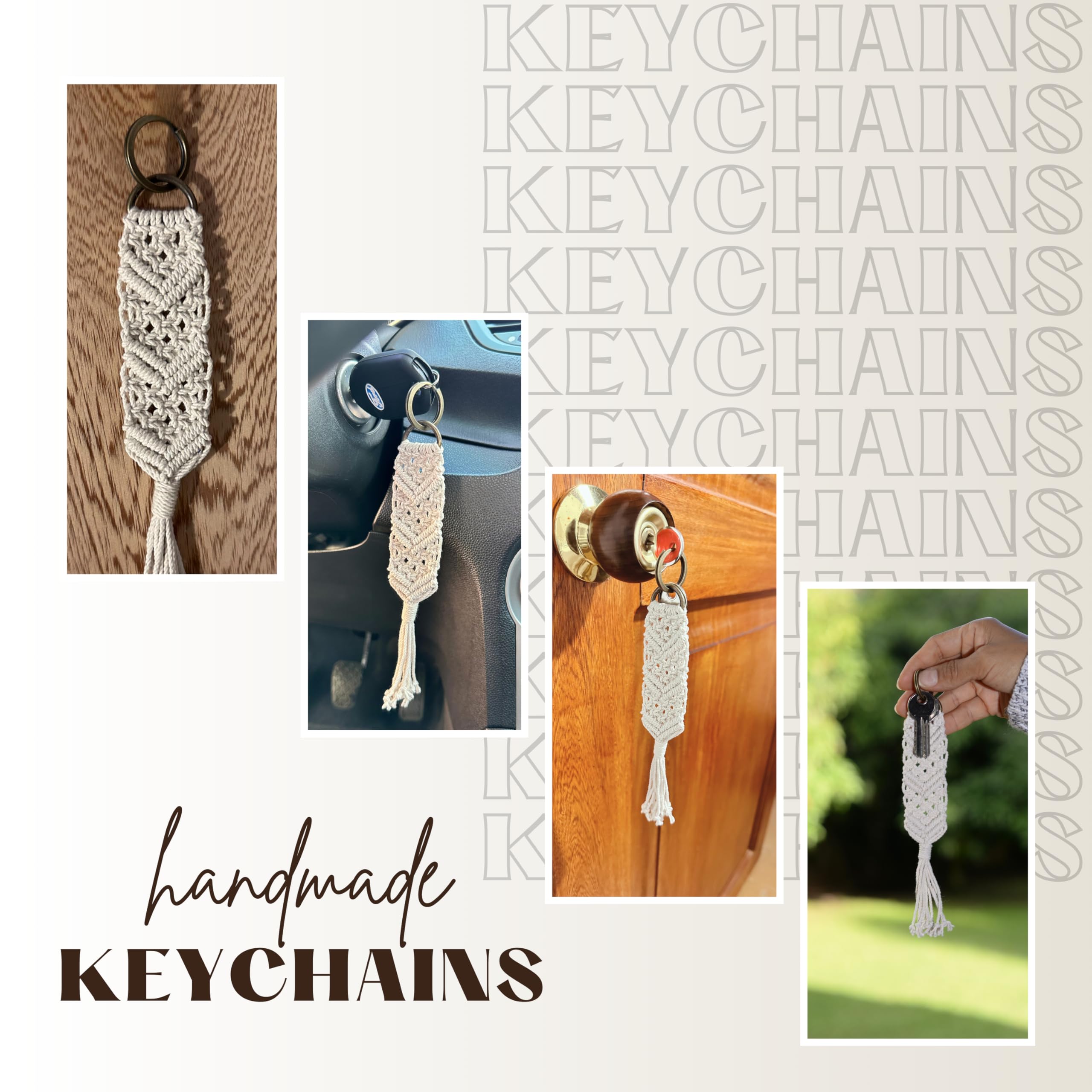 Macrame Keychain for Women - Handwoven Cotton Cord with Metal Ring & Tassel - 8 Inch Boho Style Key Holder - Perfect for Keys, Bags & Gifts - ATM Double V Design Keychain for Everyday Use