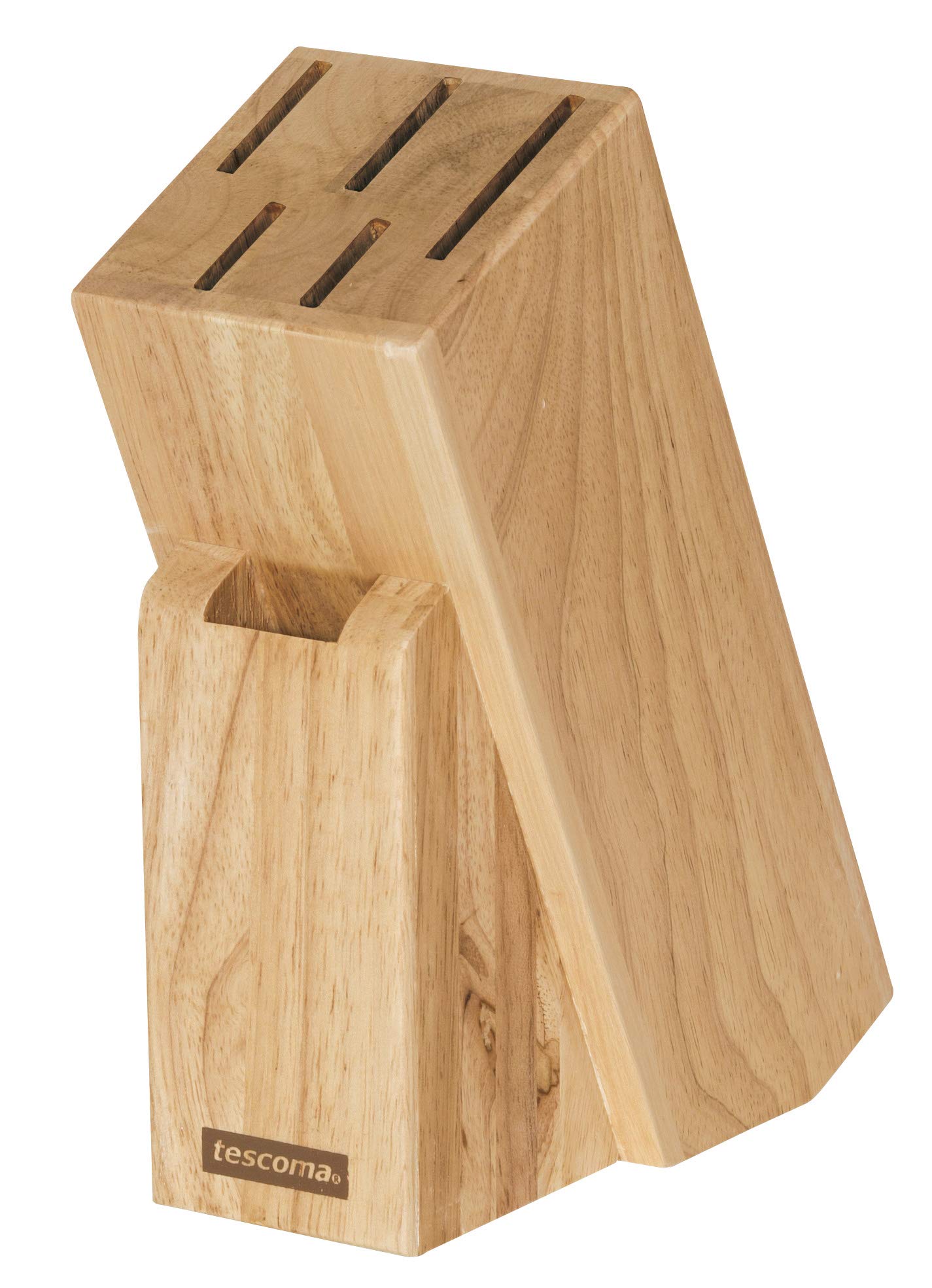 Premium Tescoma Universal Wooden Knife Block Holder - Fits 5 Knives & Scissors with Sharpening Steel | Perfect for Kitchen Organization & Countertop Storage