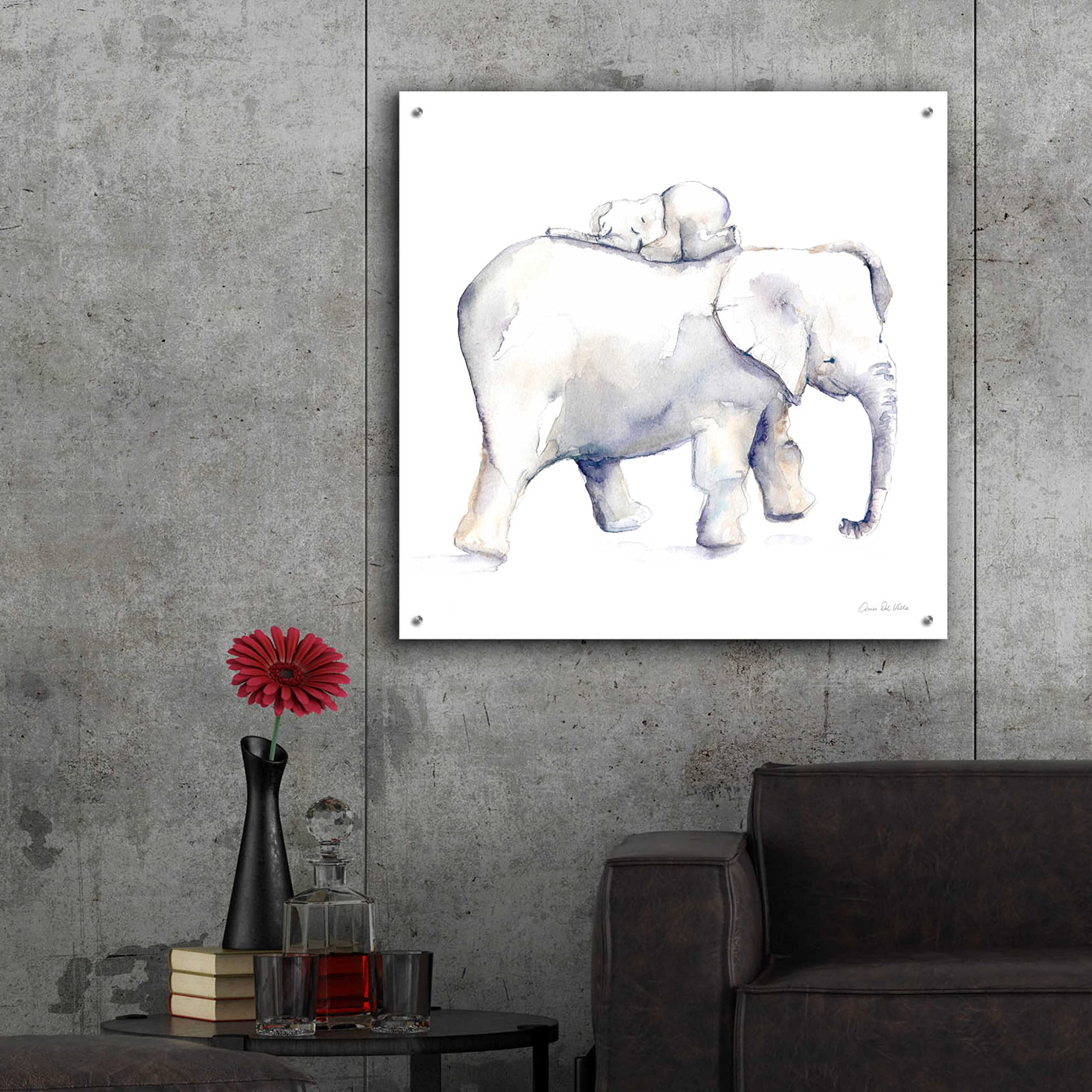 Epic Art 'Baby Elephant Love III' by Alan Majchrowicz - 36x36 Inch Acrylic Glass Wall Decor, Modern Elephant Painting for Living Room, Bedroom & Office